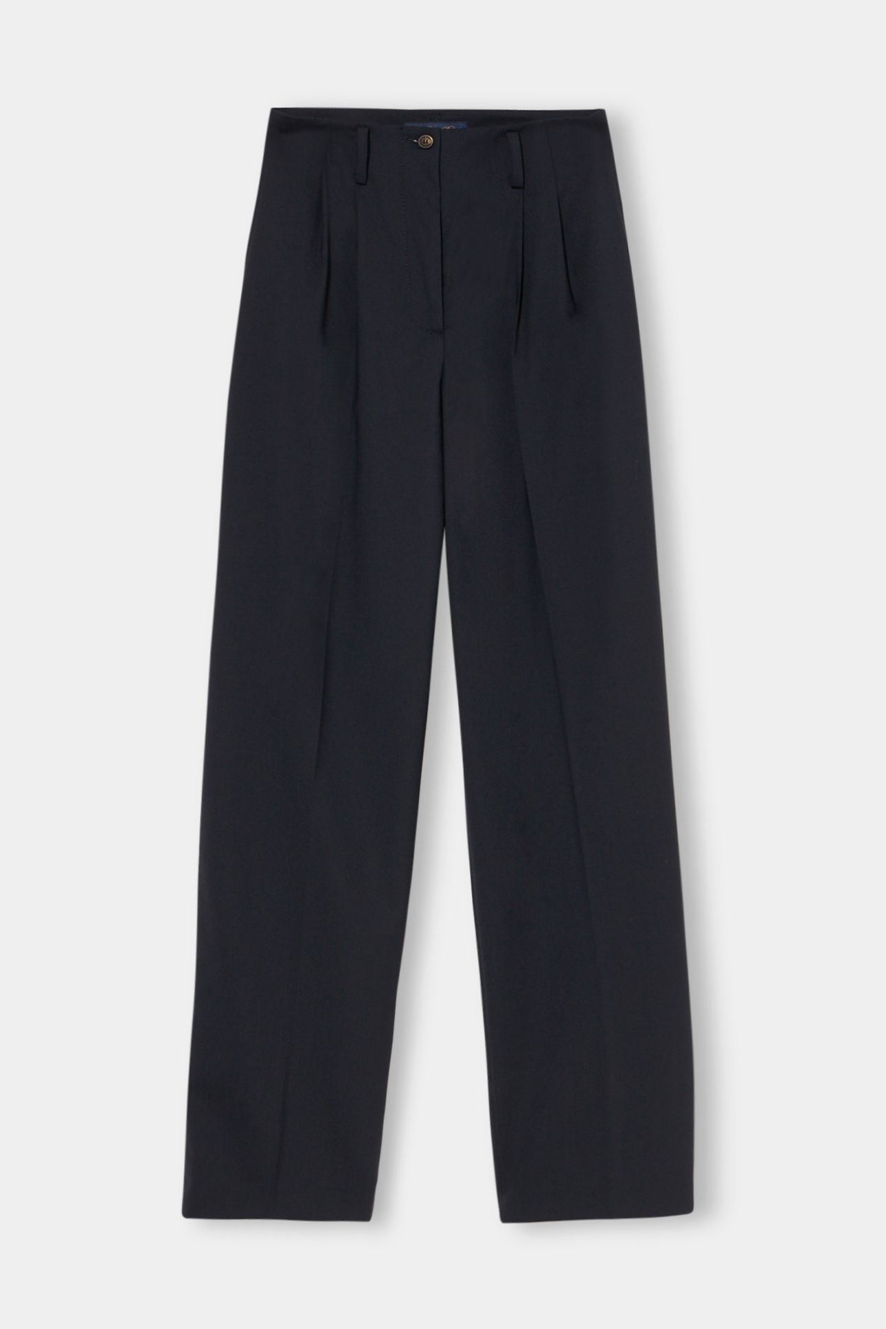 WOOL BLEND STRETCH PLEATED TROUSERS NAVY 4