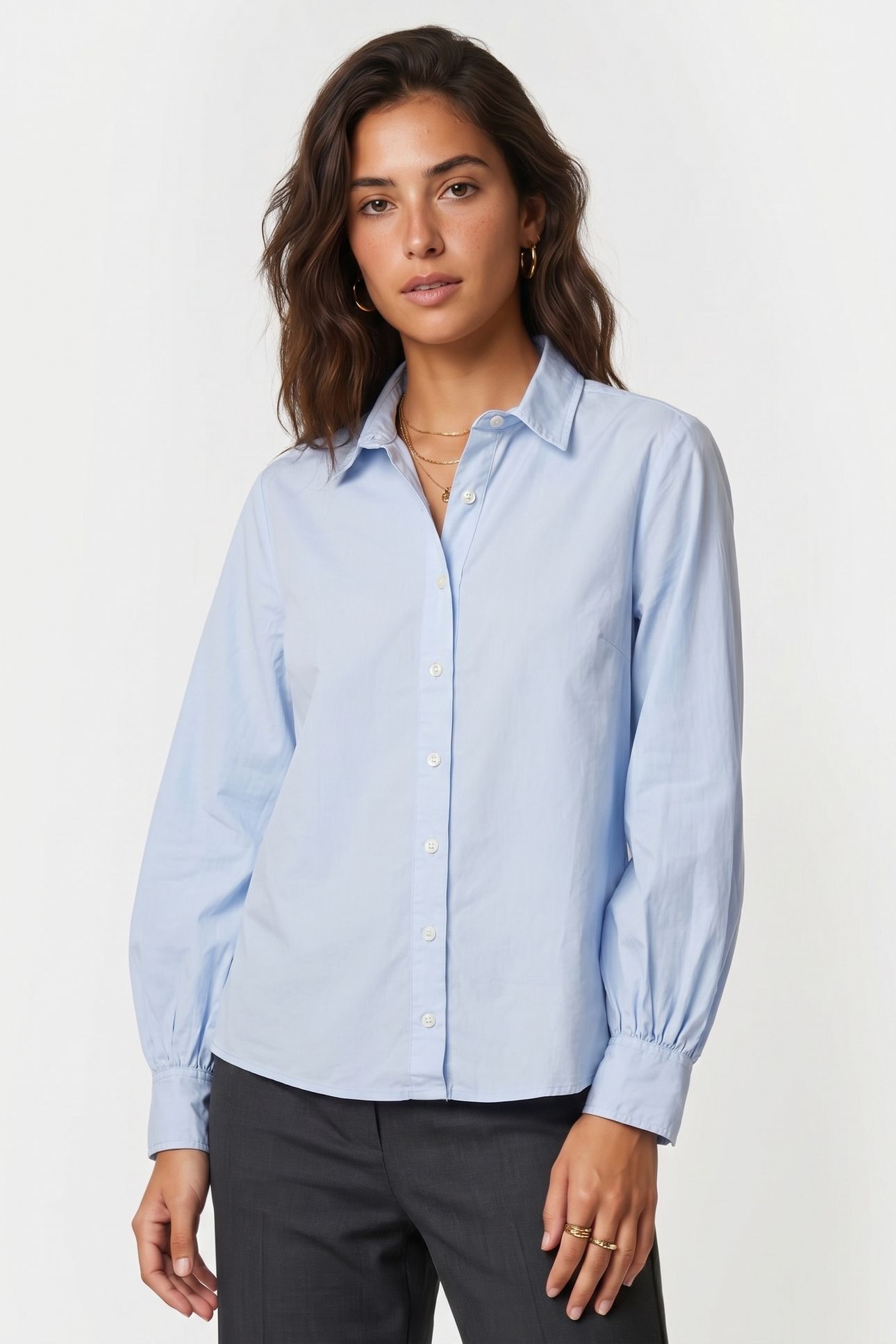 BALLOON SLEEVE SHIRT COTTON SKY BLUE 1