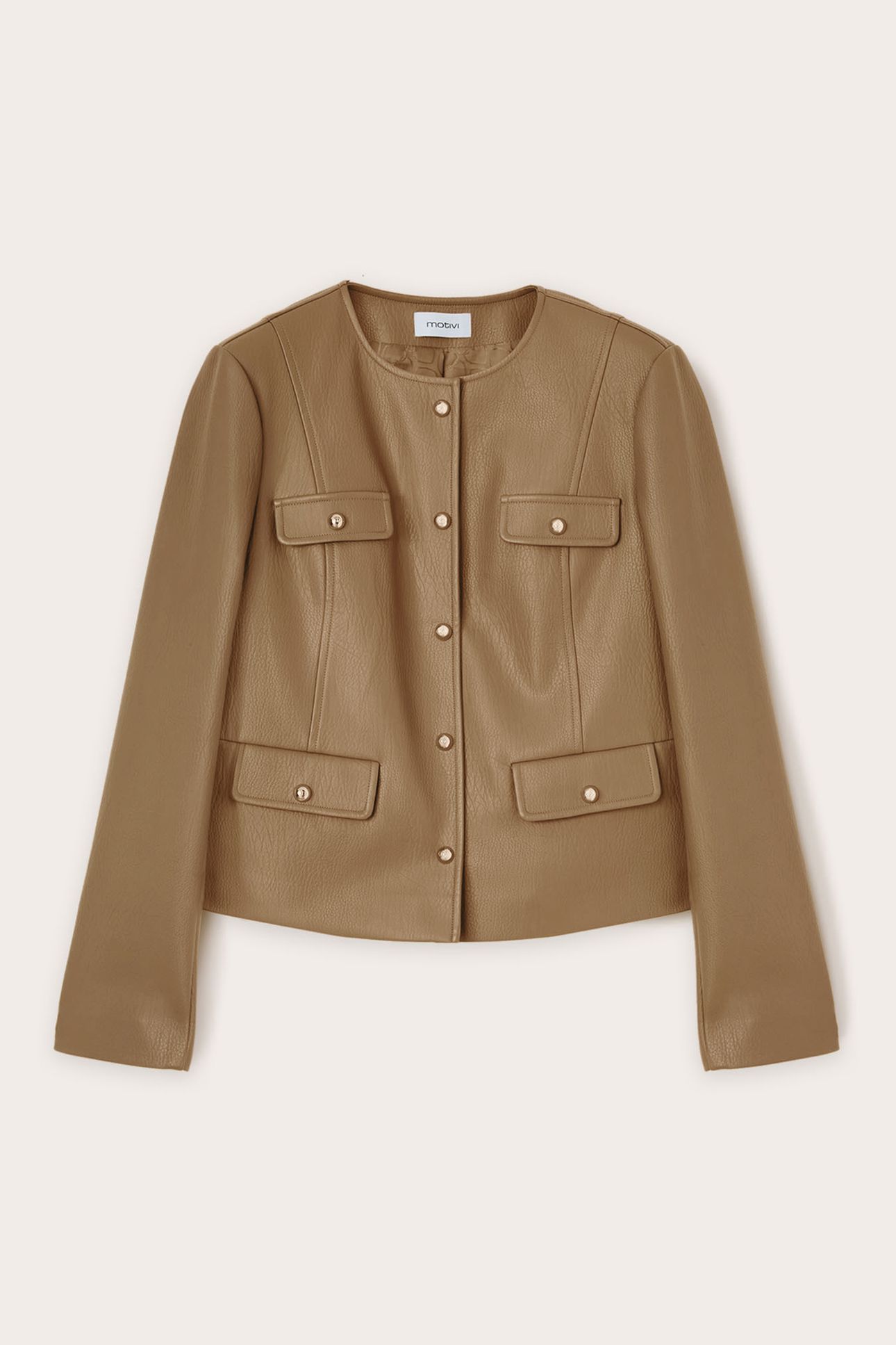 COLLAR-LESS JACKET IN COATED FABRIC BEIGE 3