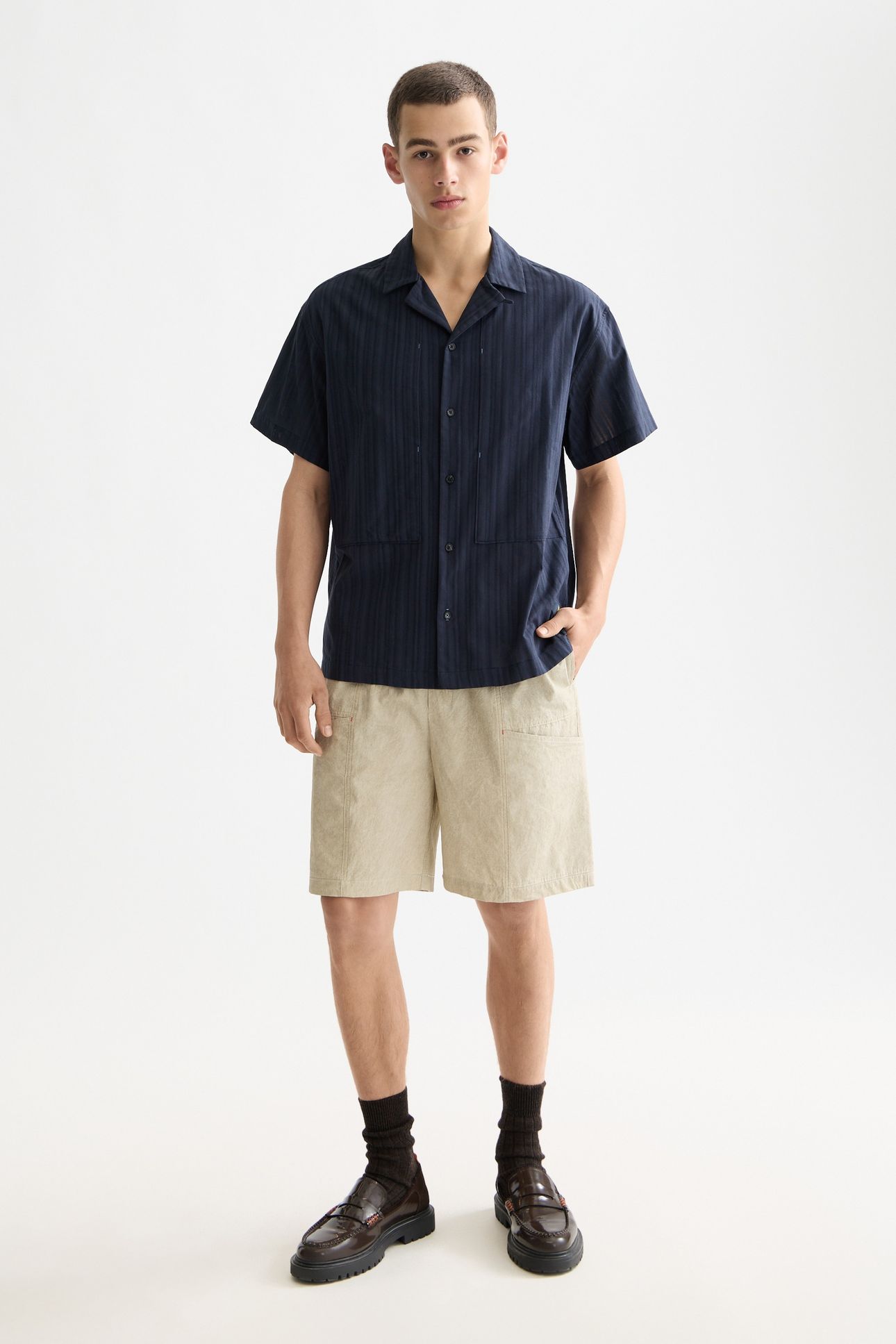STRUCTURED-STRIPE SHORT-SLEEVED SHIRT SKY CAPTAIN 3