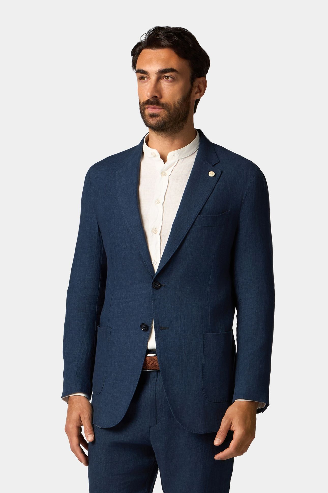 LINEN SINGLE-BREASTED BLAZER DARK NAVY 1
