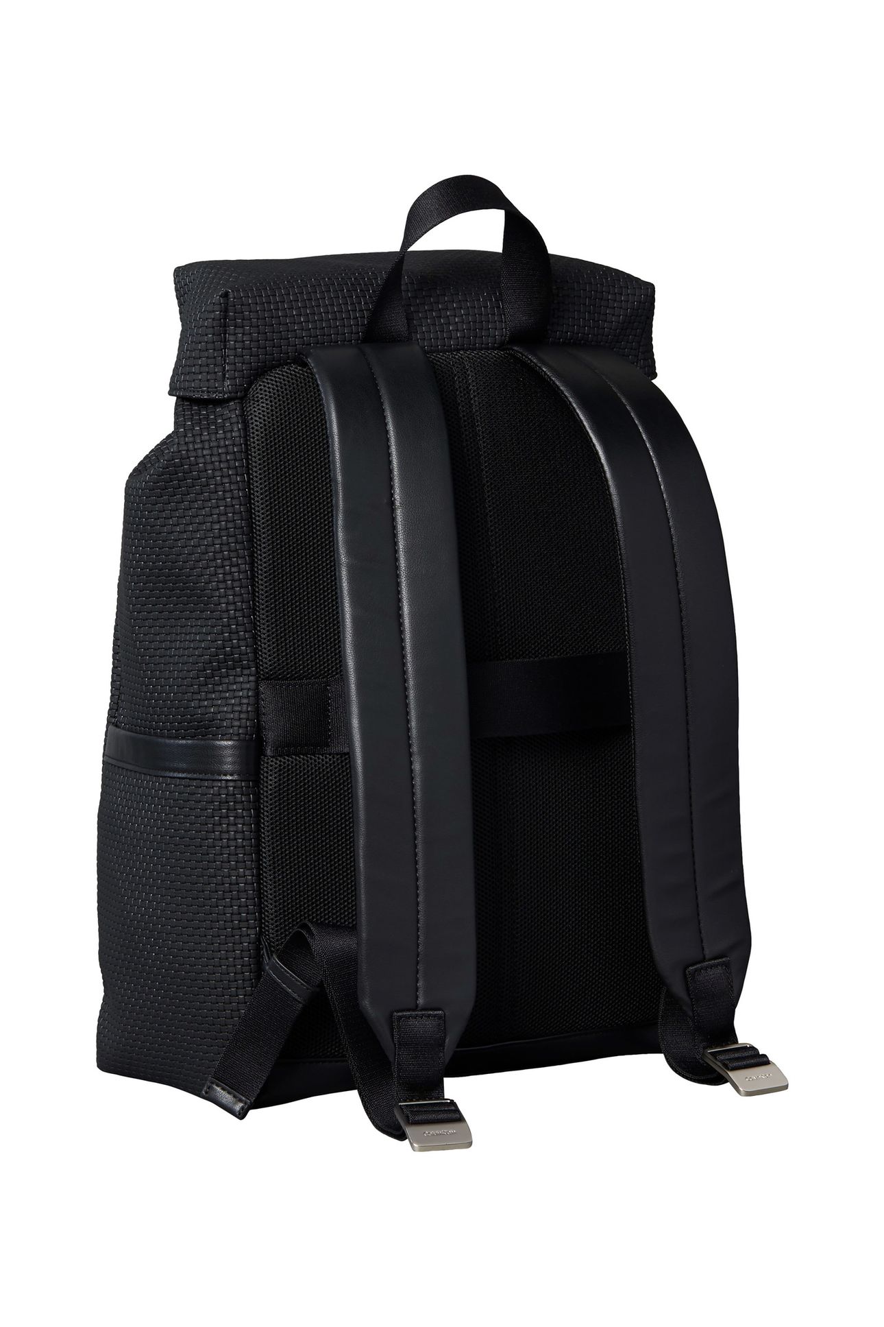 EMBOSSED WOVEN FLAP BACKPACK BLACK 3