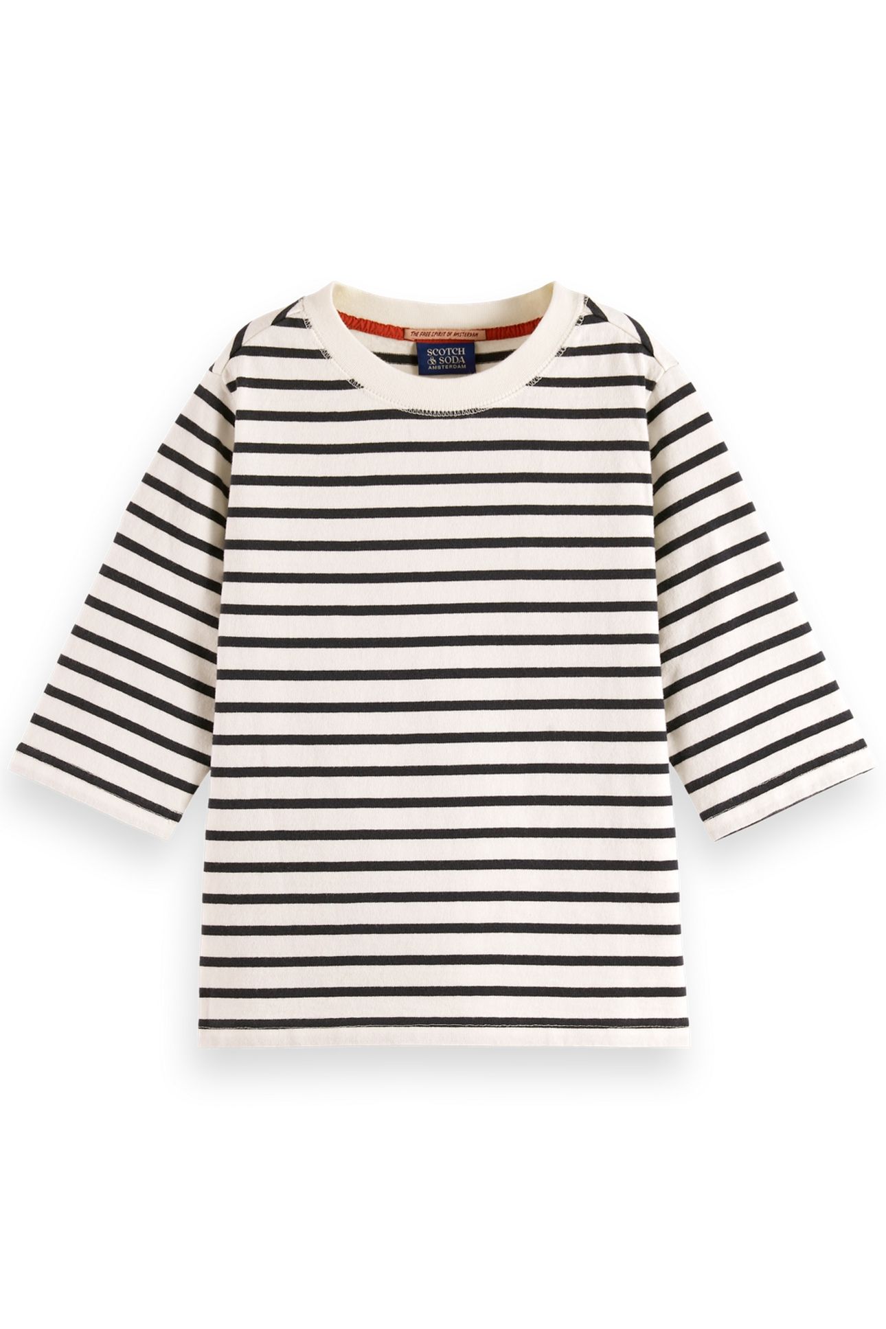 GIRL DENIM WASHED BRETON T-SHIRT WITH WRAP DETAILS BLUE WHIT 1