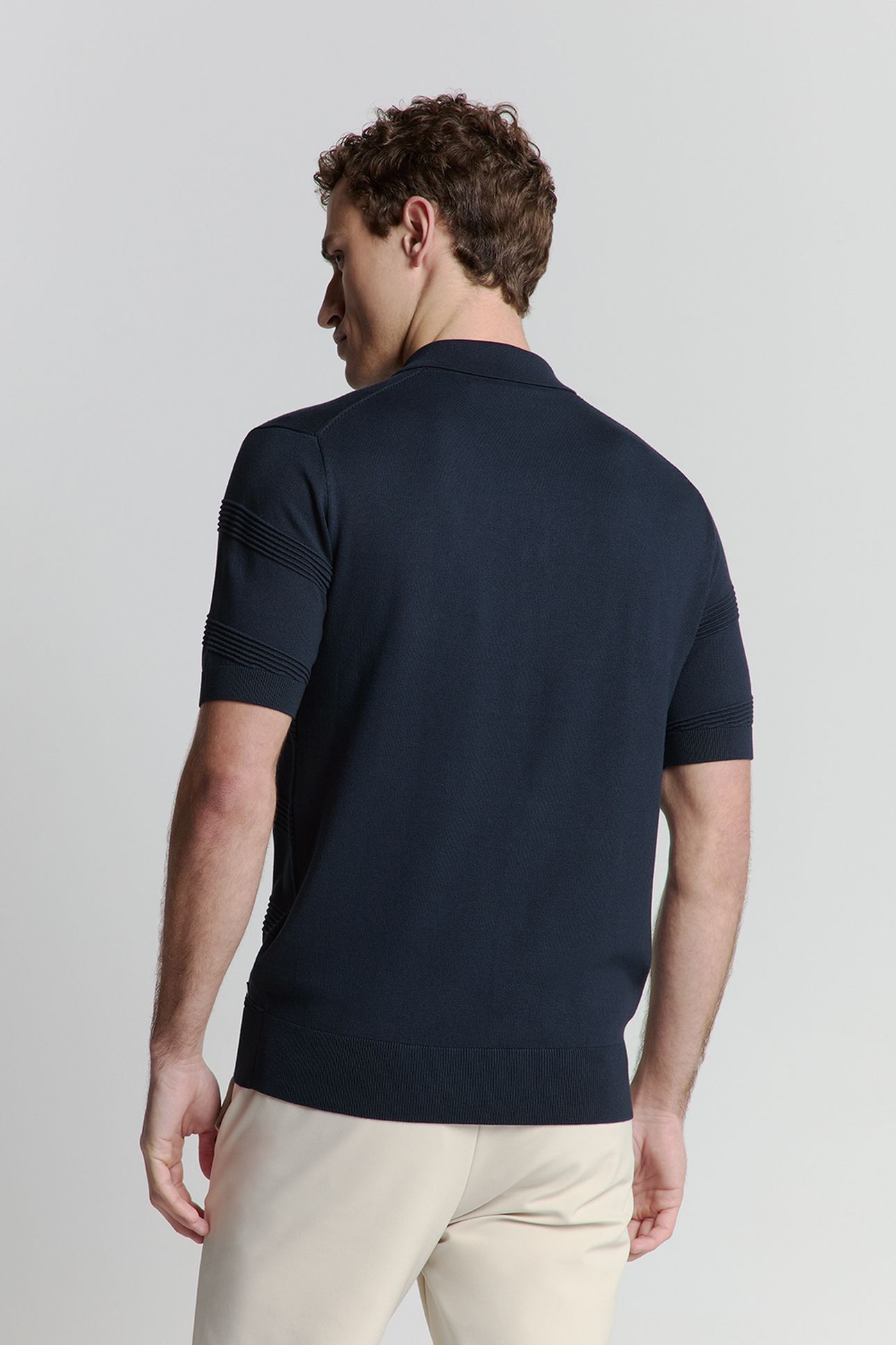 PULLOVER SHORT SLEEVE FULL BUTTON POLO RELIEF KNIT DEEP BLUE 4