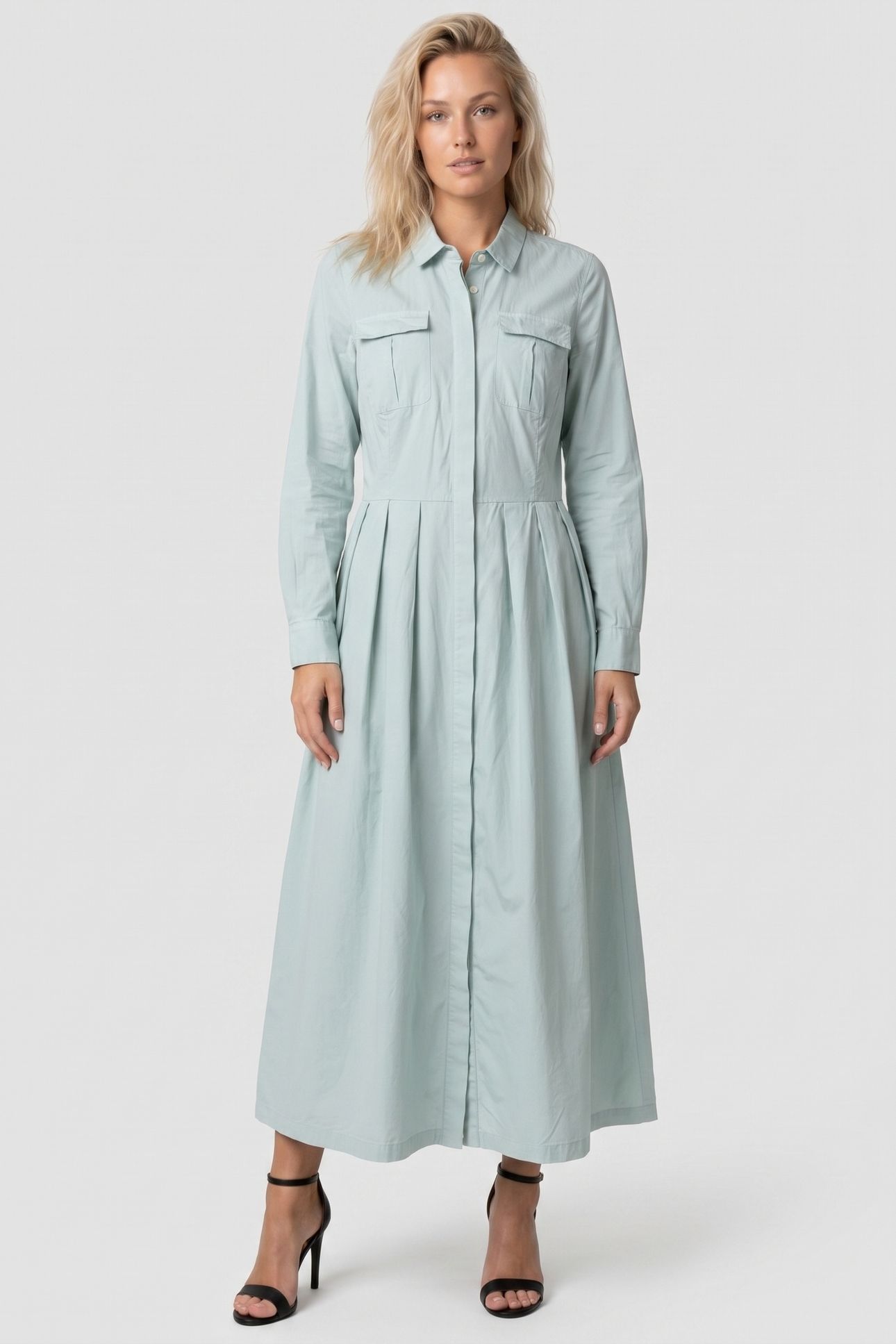 SHIRT DRESS W/POCKETS COTTON SAGE 1