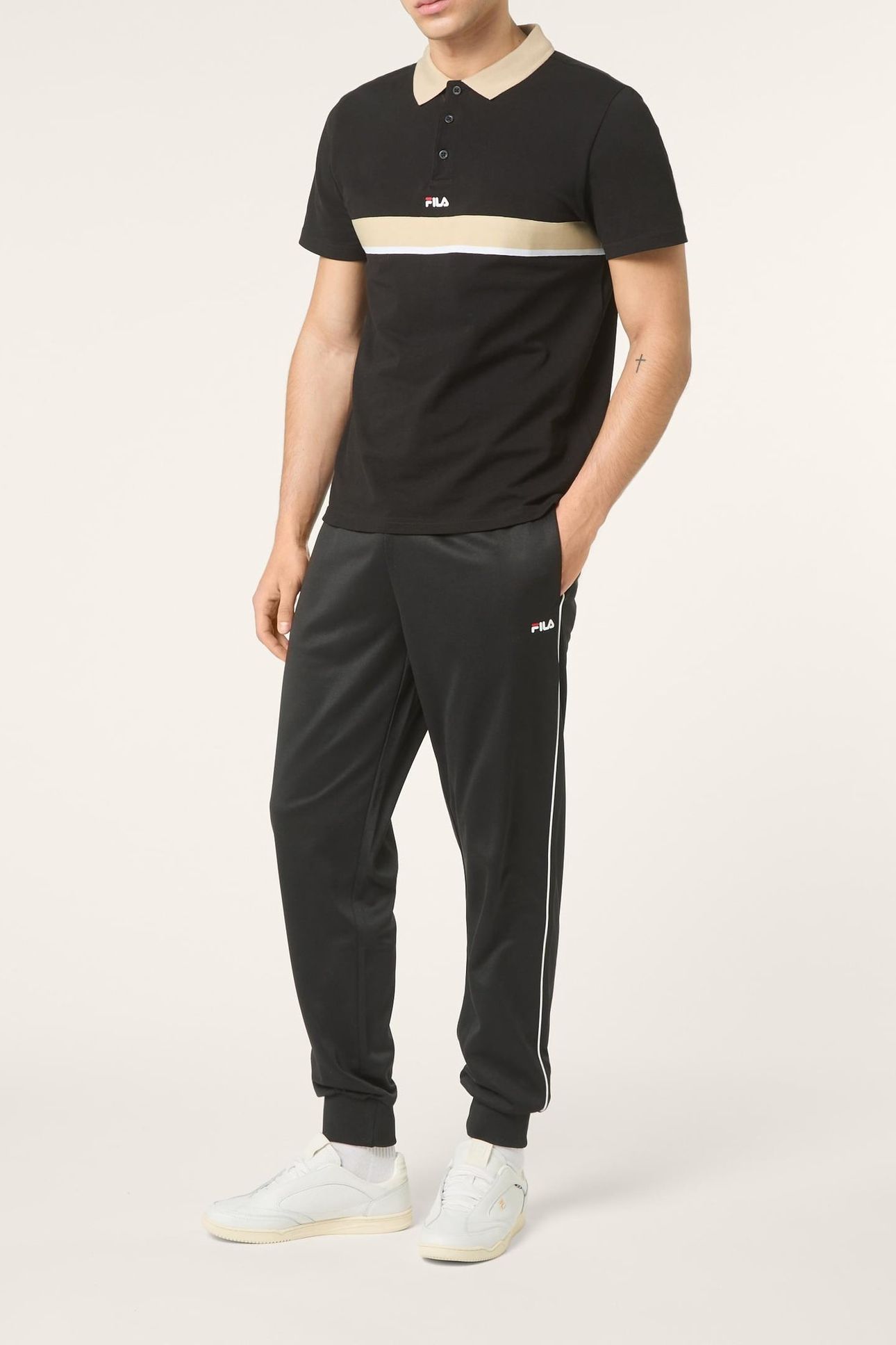 SAGANO REGULAR TRACK PANTS BLACK-BRIGHT WHITE 2