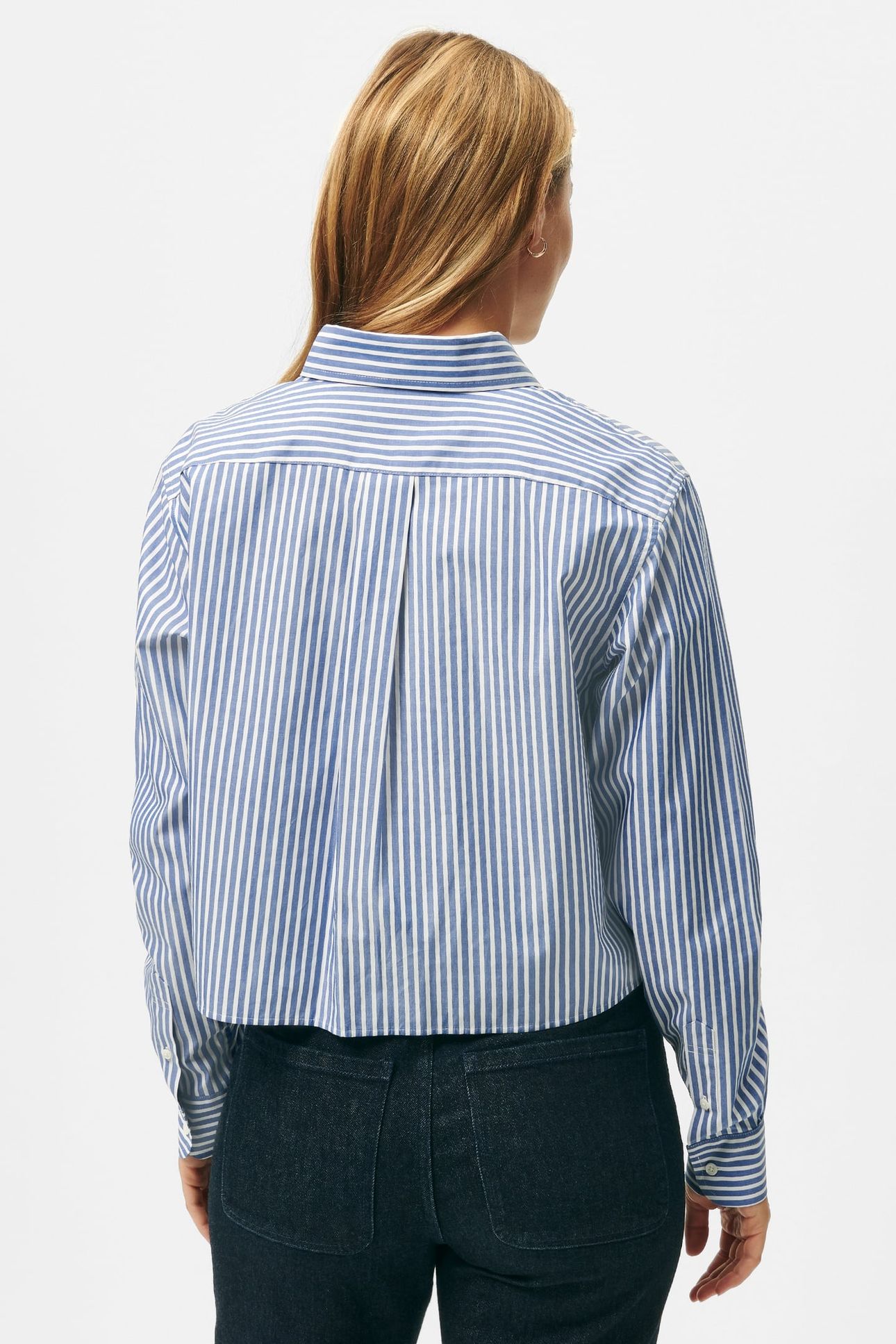 CROPPED STRIPED COTTON POPLIN SHIRT BLUE 2