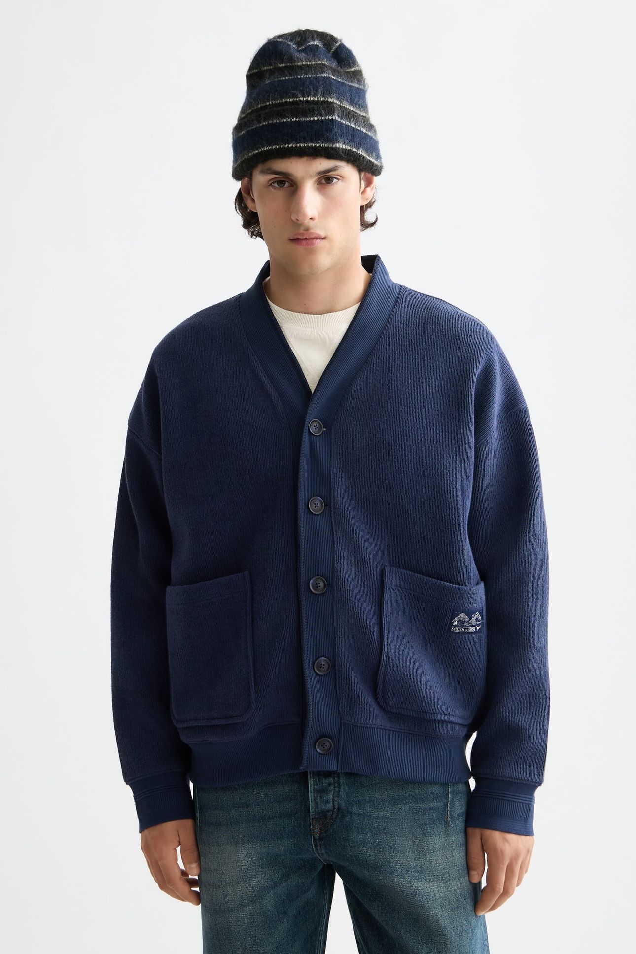 LOOSE FIT BUTTON DOWN SWEATSHIRT PEACOAT 1
