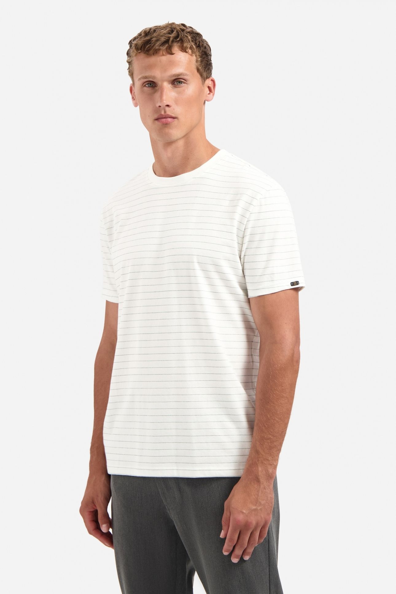 T-SHIRT CREWNECK YARN DYED PIN STRIPE OFFWHITE 1