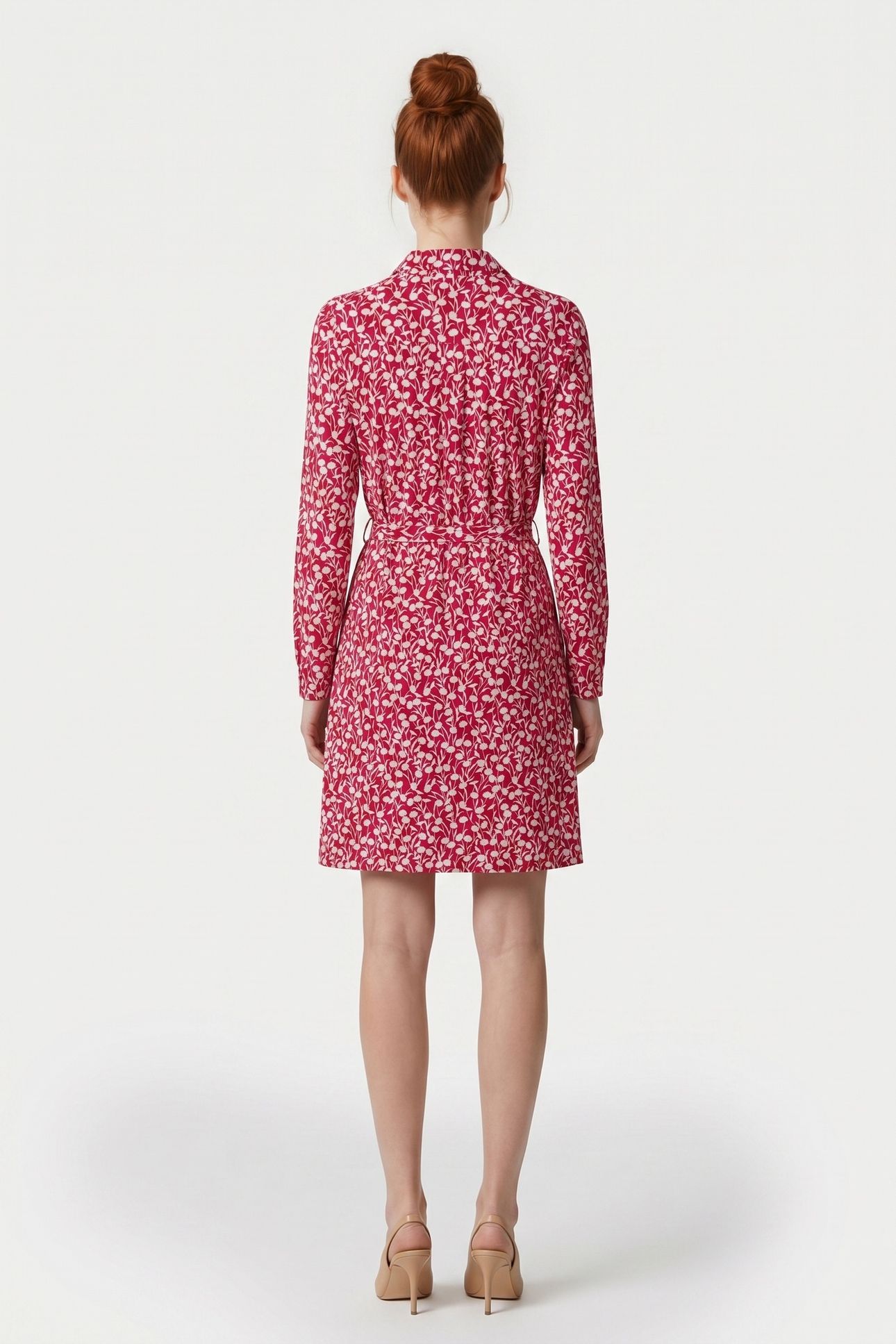 KNIT BELTED SHIRT DRESS RED 2