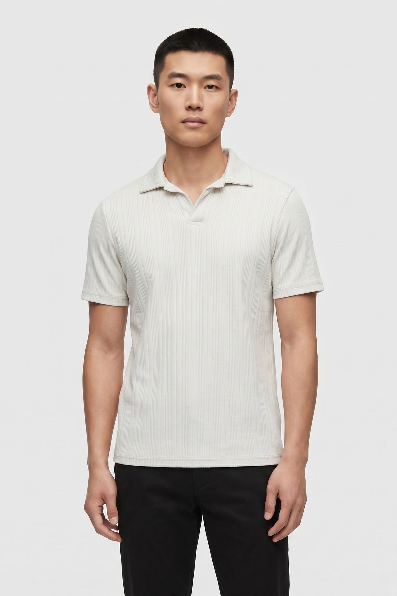 POLO REVERS SOLID VERTICAL JACQUARD STRIPES CHALK 1