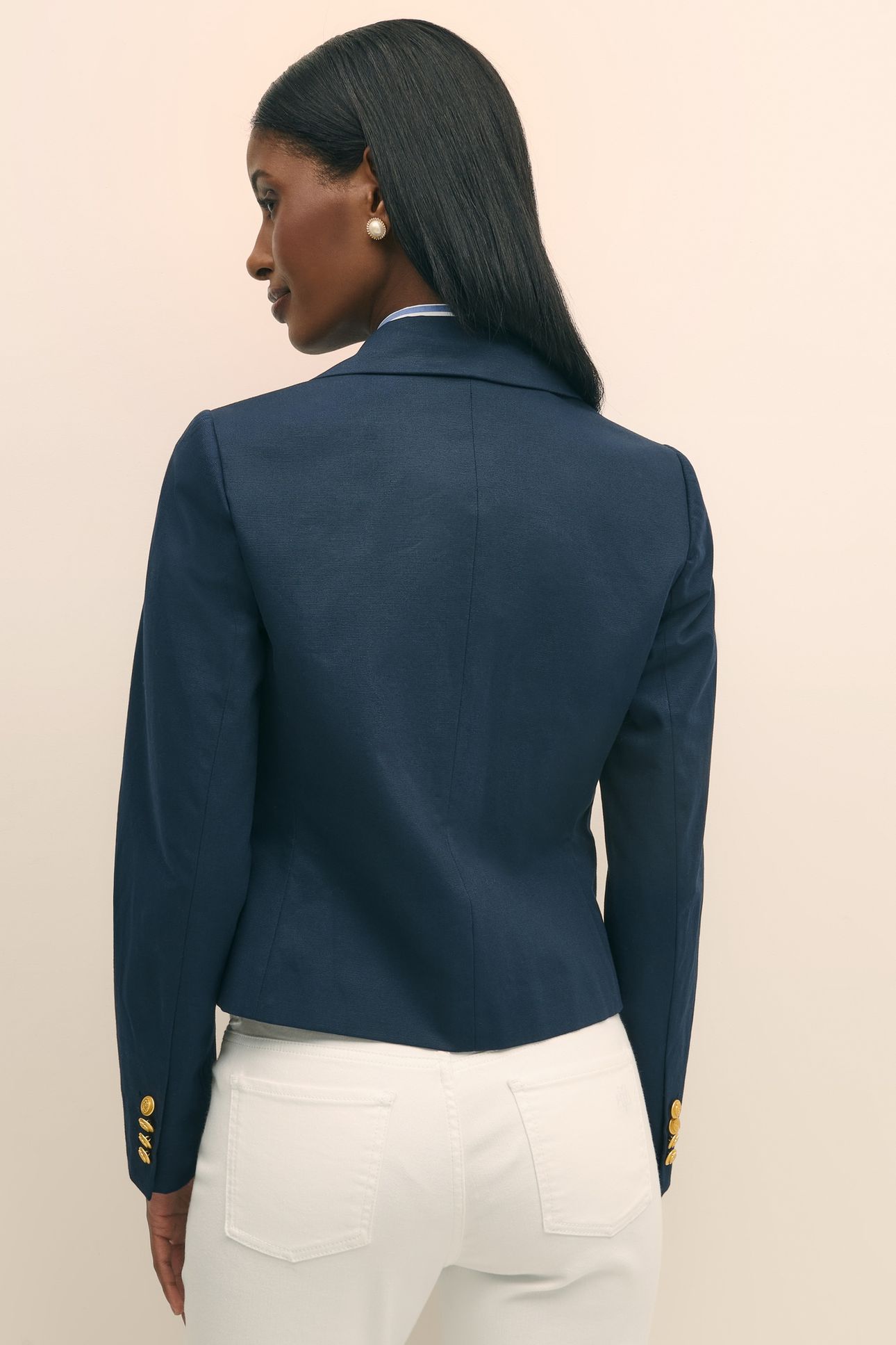 CROPPED DOUBLE-BREASTED FAILLE BLAZER NAVY 3