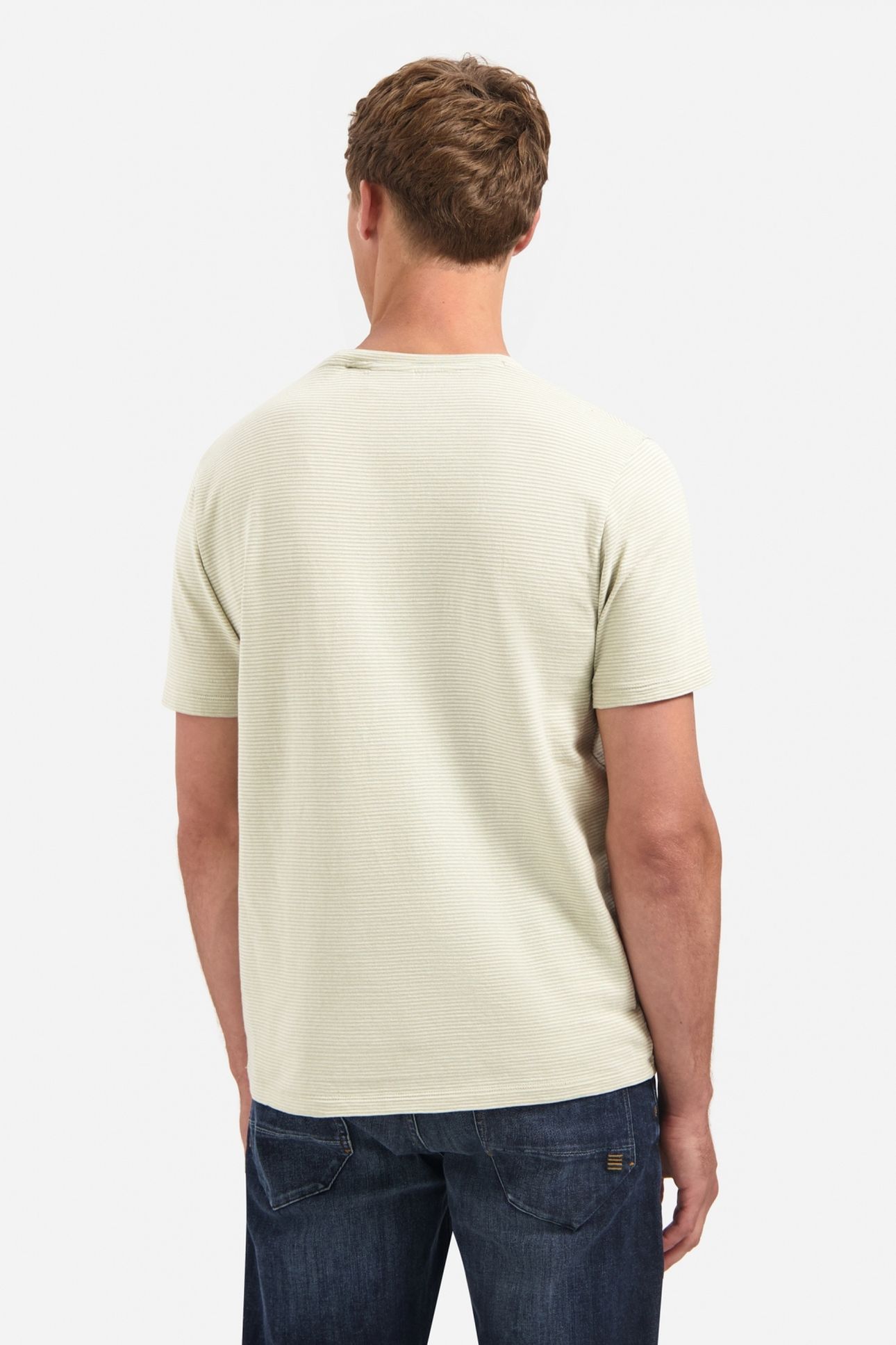 T-SHIRT CREWNECK MELANGE JACQUARD STRIPES LIGHT MOSS 3