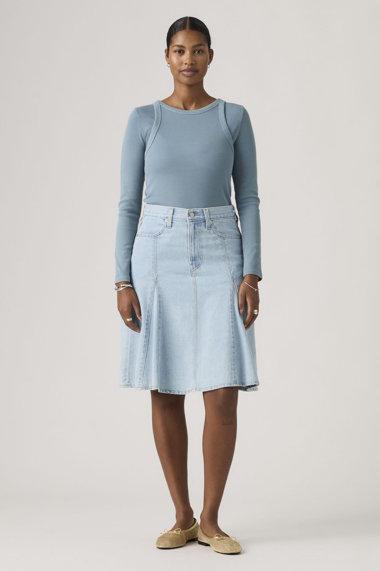 GODET KNEE LENGTH LIGHTWEIGHT SKIRT 2