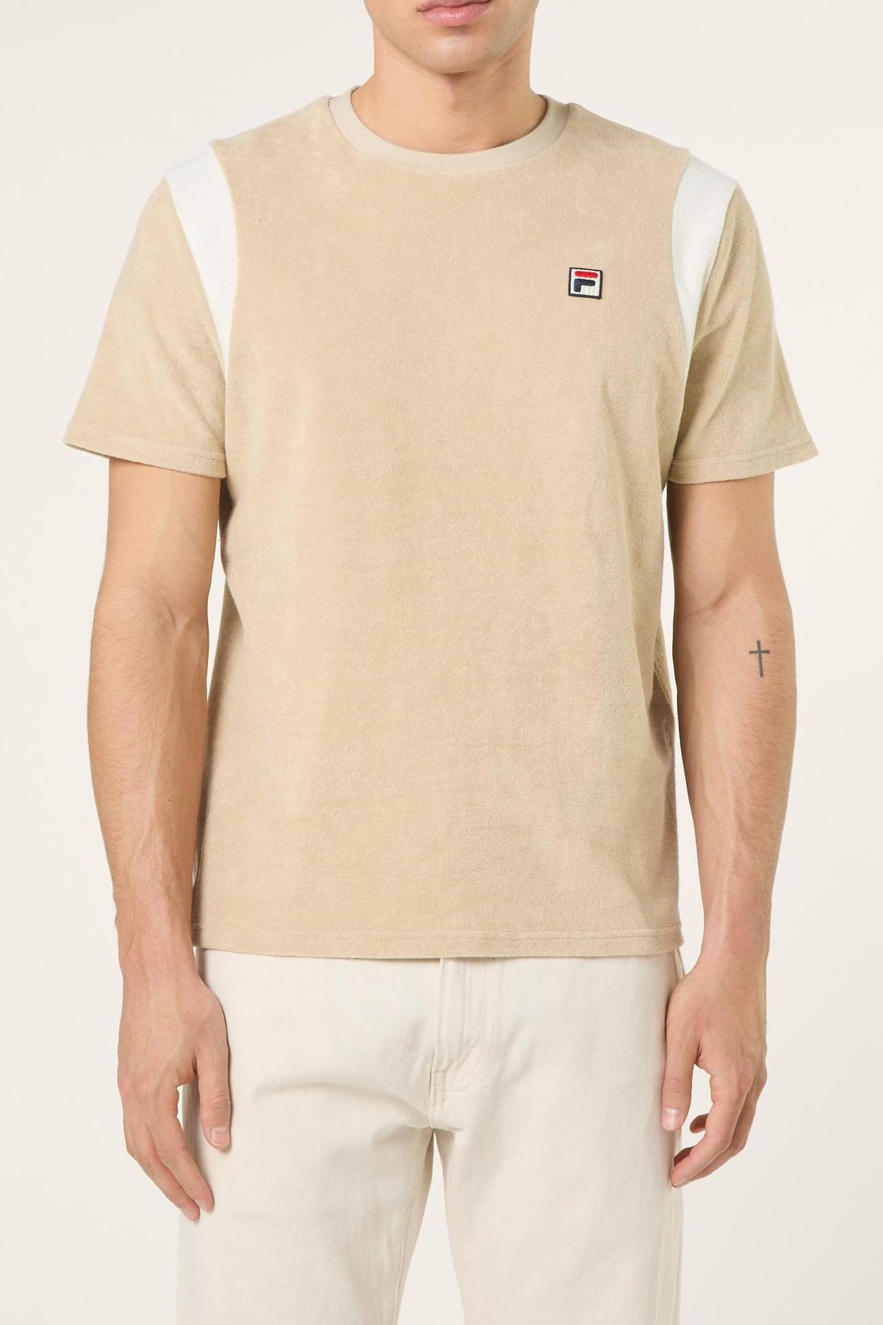 EMPOLI REGULAR BLOCKED TOWELLING T-SHIRT WHITE PEPPER-EGRET 1