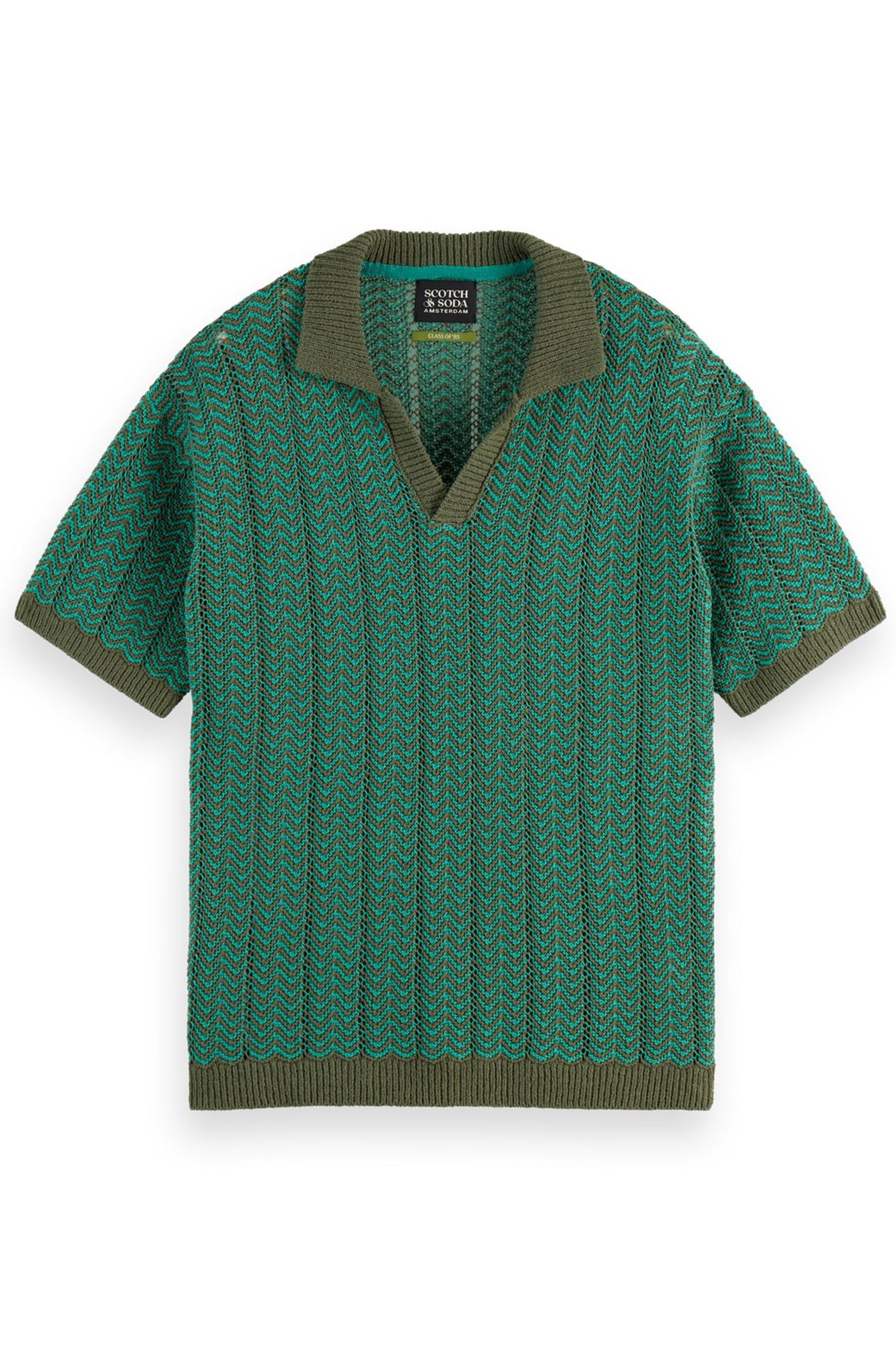 OPEN STRUCTURED KNITTED V-NECK POLO THYME 4