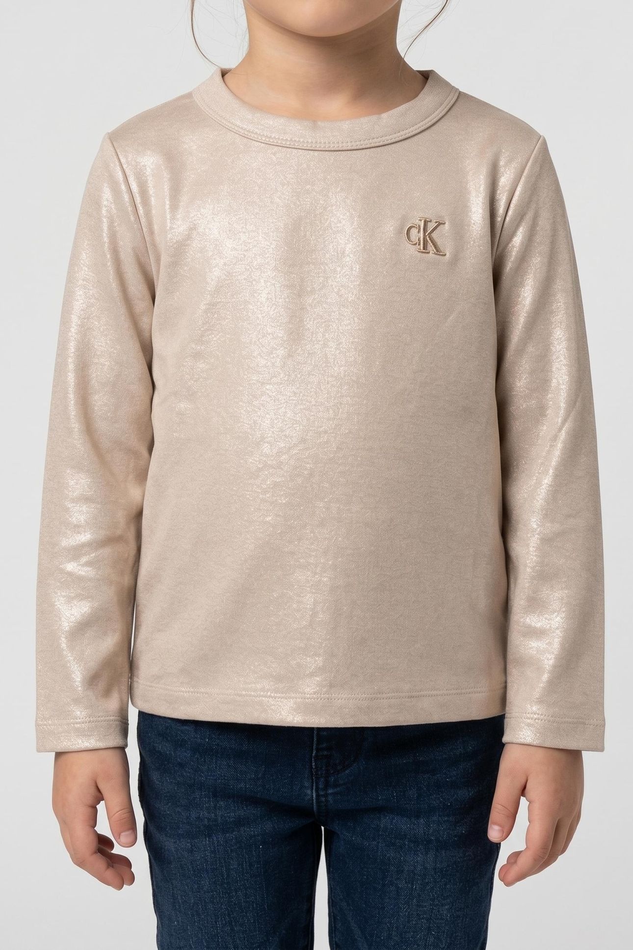 GIRLS GLITTER COATED LS TEE FROSTED ALMOND 1