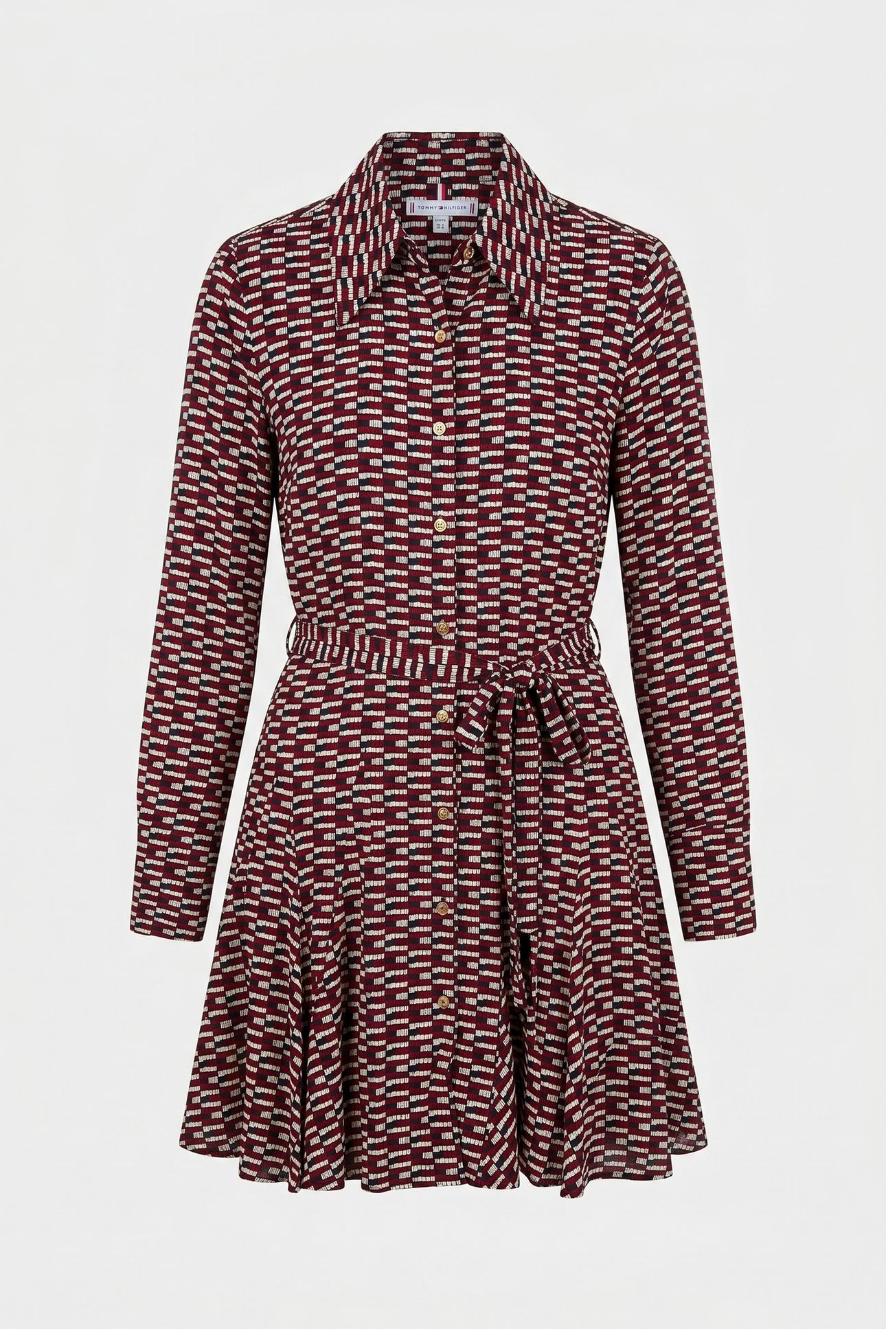 SELF-TIE BELT SLIM MINI SHIRT DRESS LOGO PRINT NAVY 3