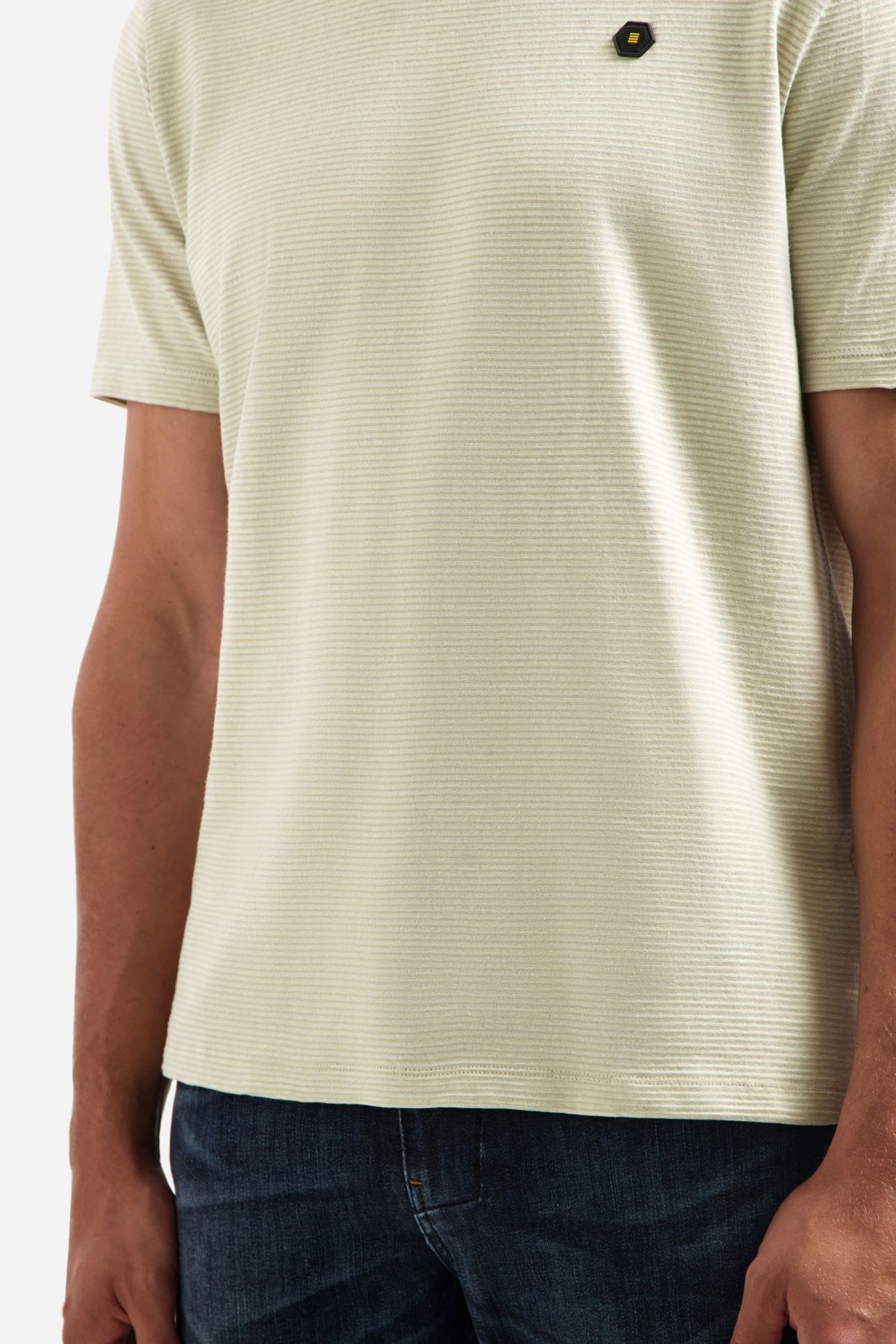 T-SHIRT CREWNECK MELANGE JACQUARD STRIPES LIGHT MOSS 6