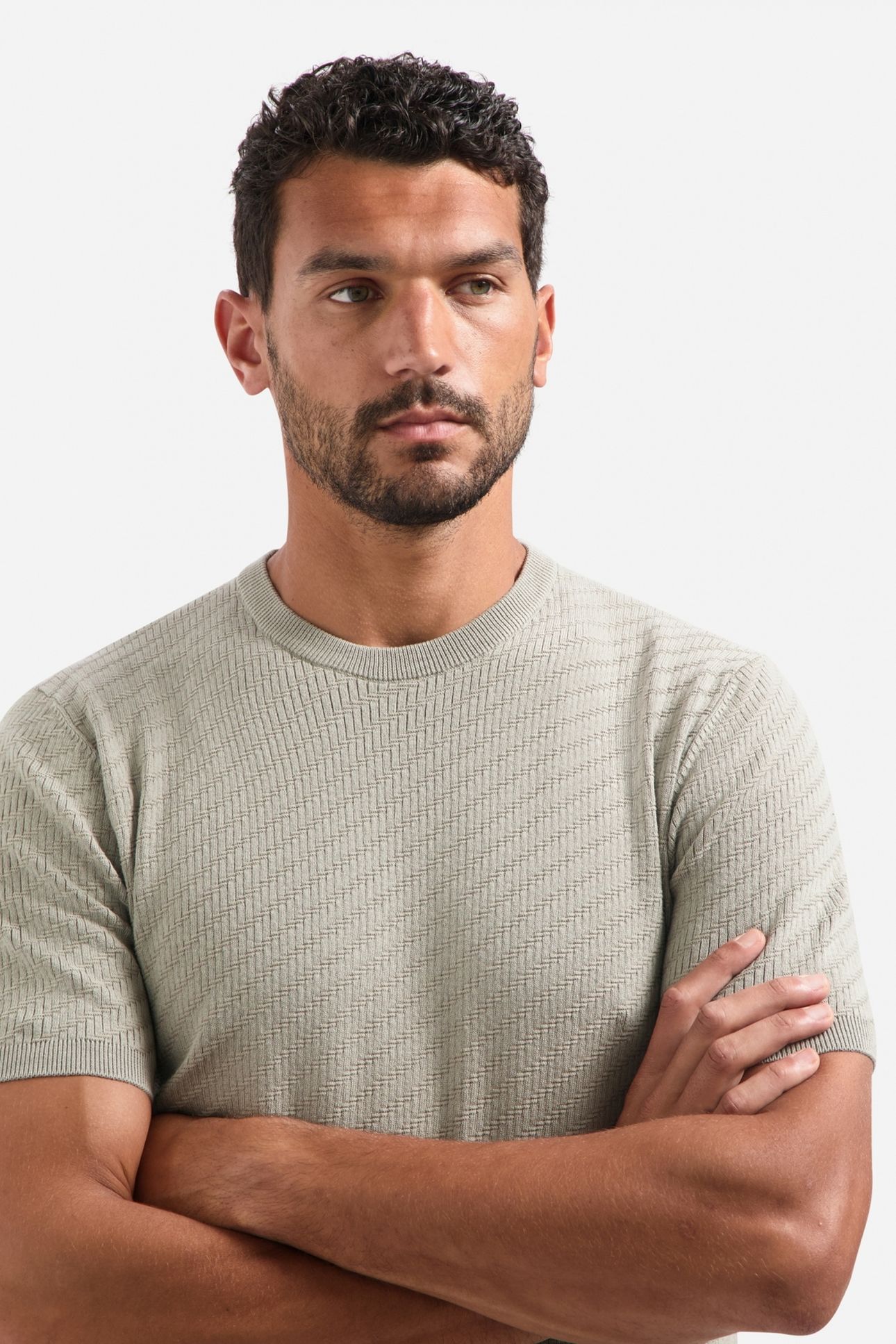 PULLOVER SHORT SLEEVE CREWNECK SOLID JACQUARD CLAY 2