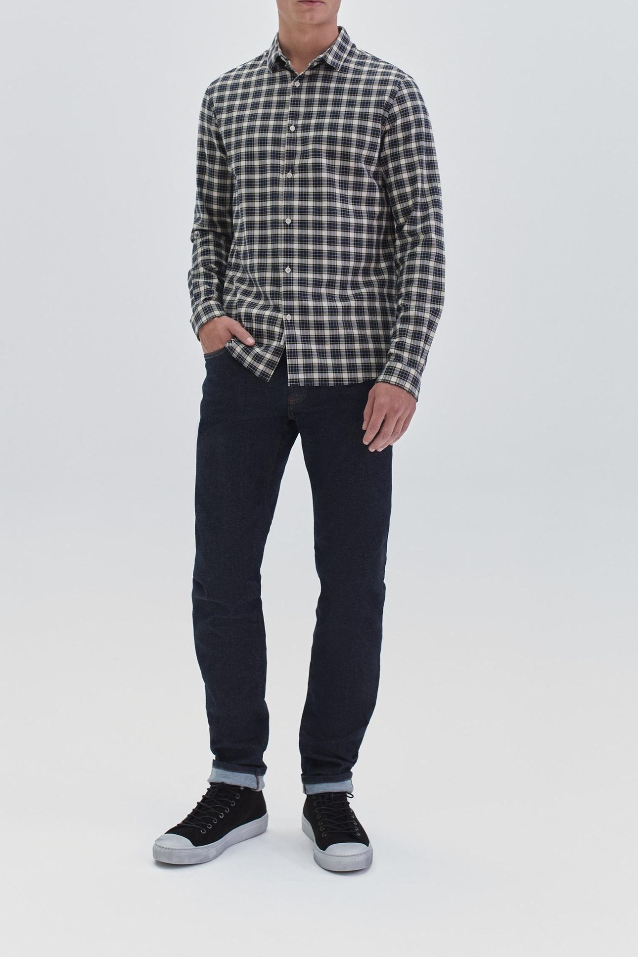 NAVY CHECKED SLIM SHIRT 2