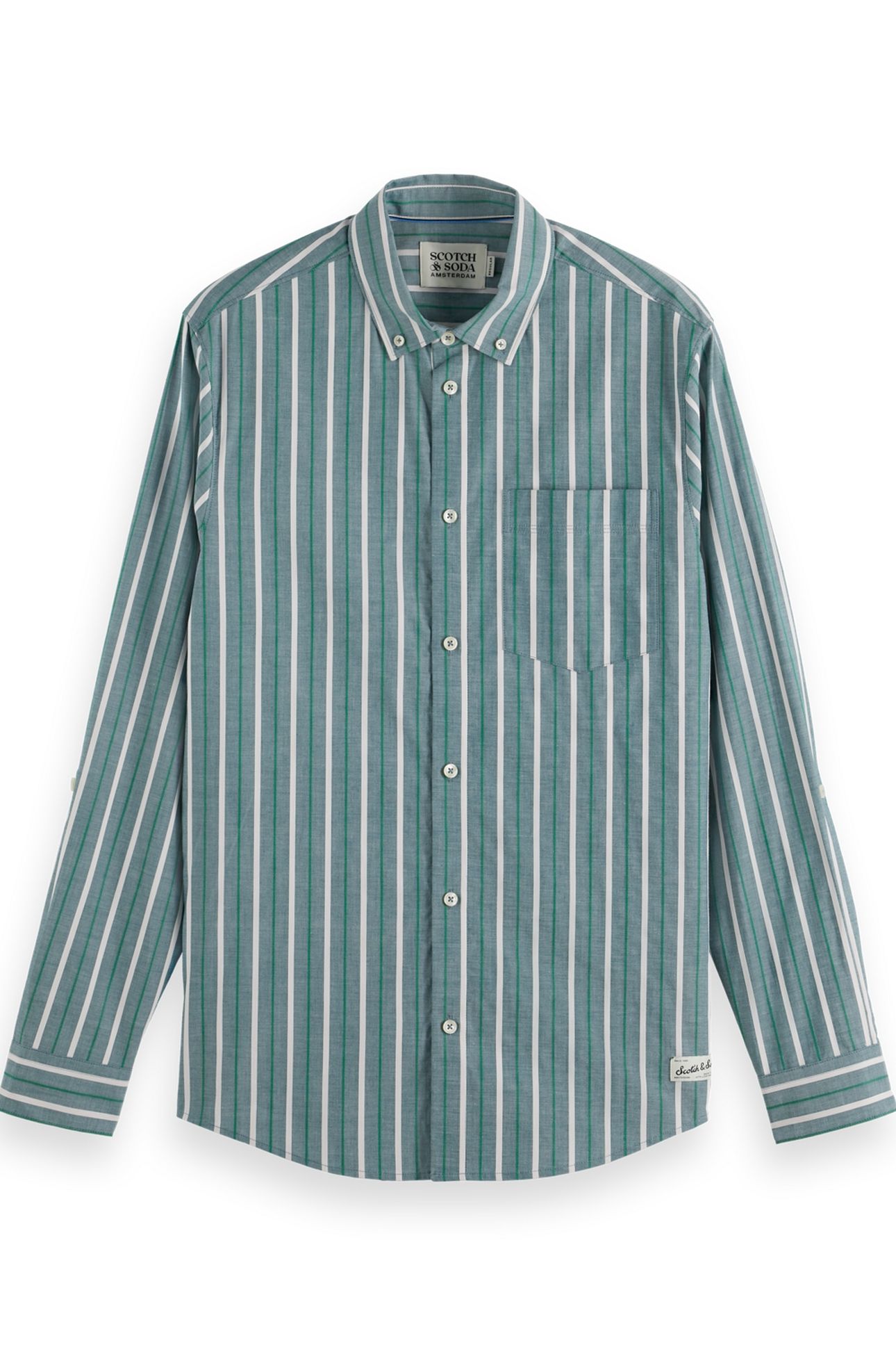 REGULAR FIT DOBBY STRIPE SHIRT PITCH GREEN PINSTRIPE 1