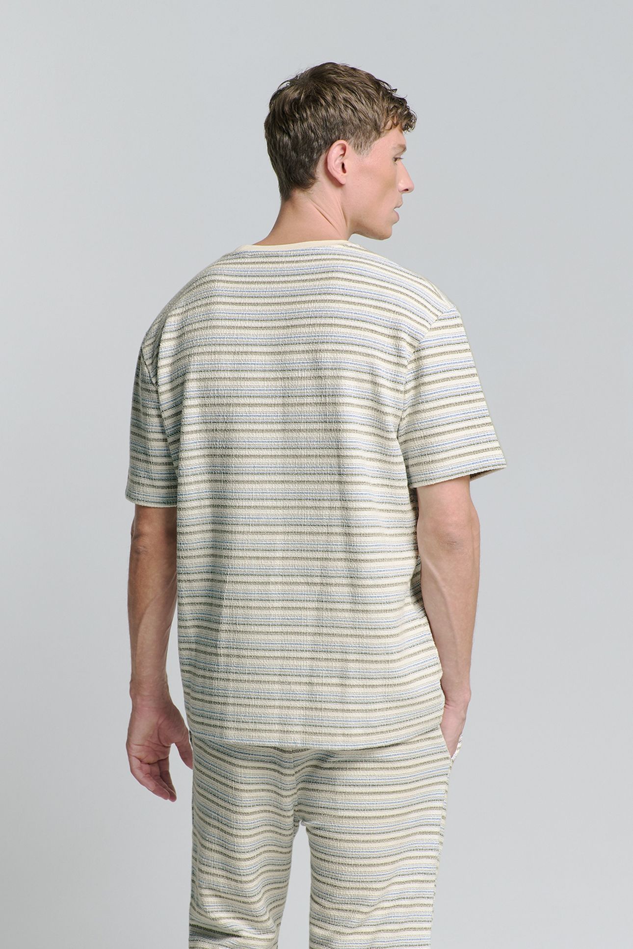 T-SHIRT CREWNECK MULTI COLOURED JACQUARD SLUB STRIPE DEEP BL 3