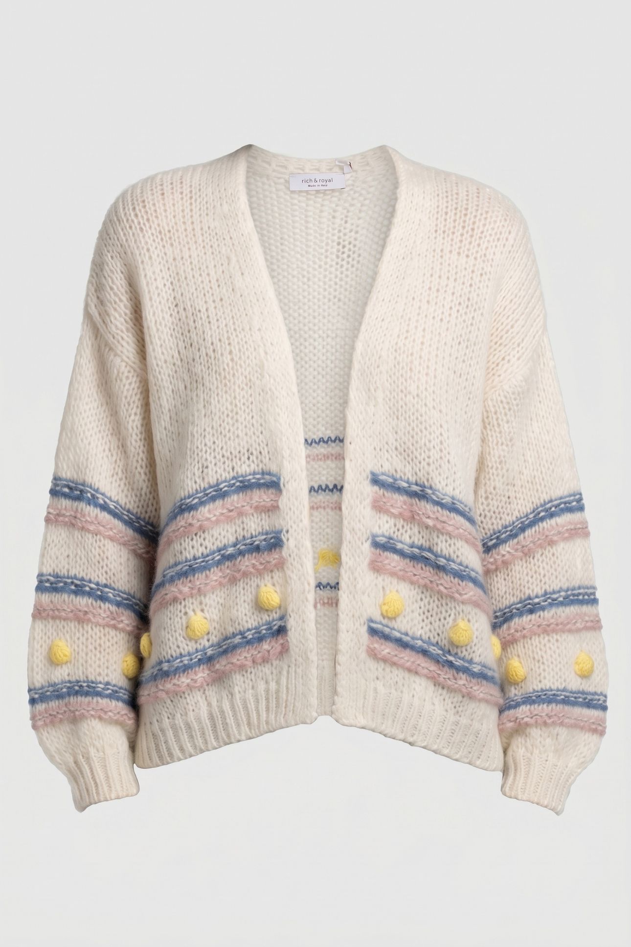 MULTICOLOURED STRIPE CARDIGAN WITH POMPOMS PEARL WHITE 4