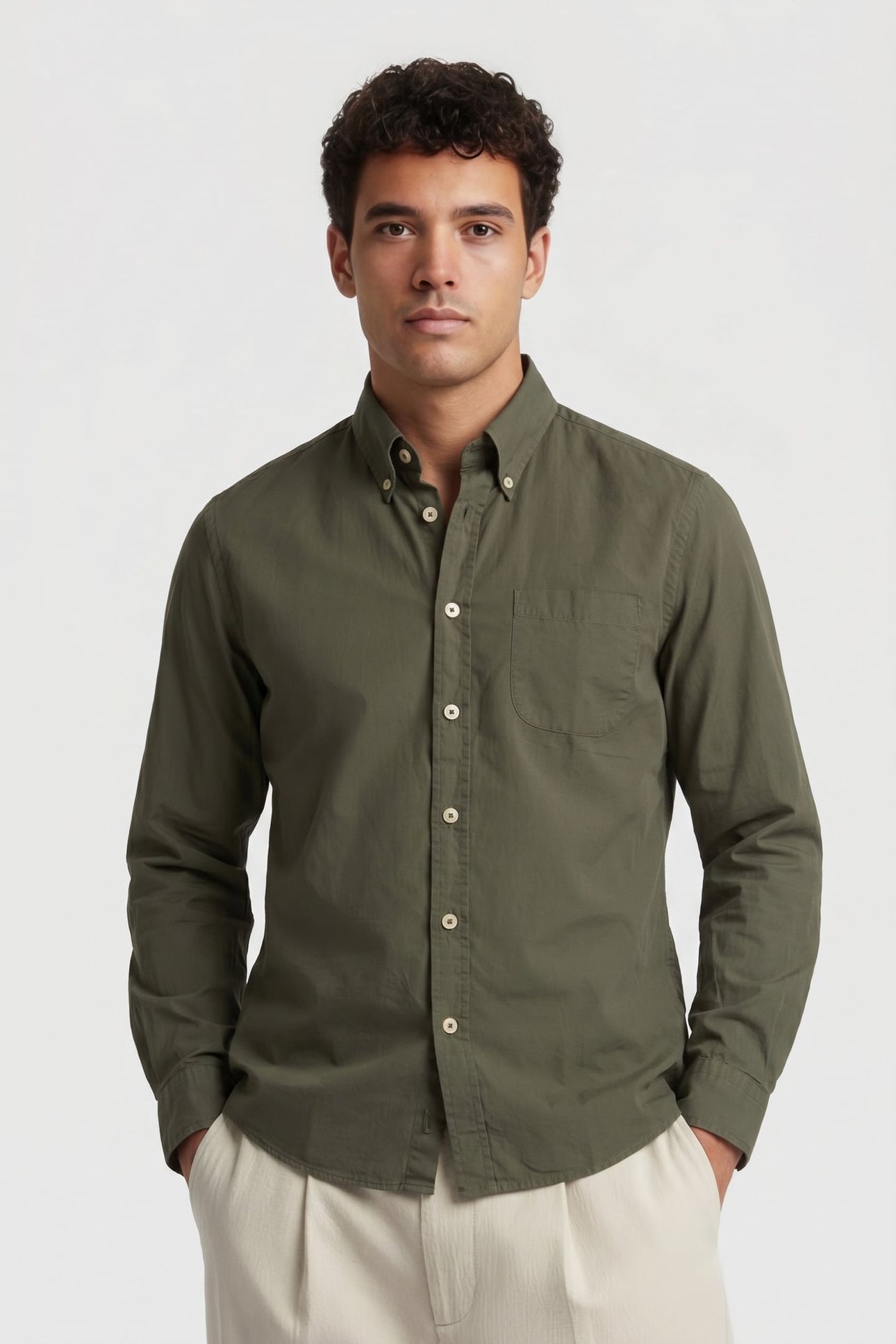 BUTTON-DOWN SHIRT W/POCKET COTTON MILITARY GREEN 1