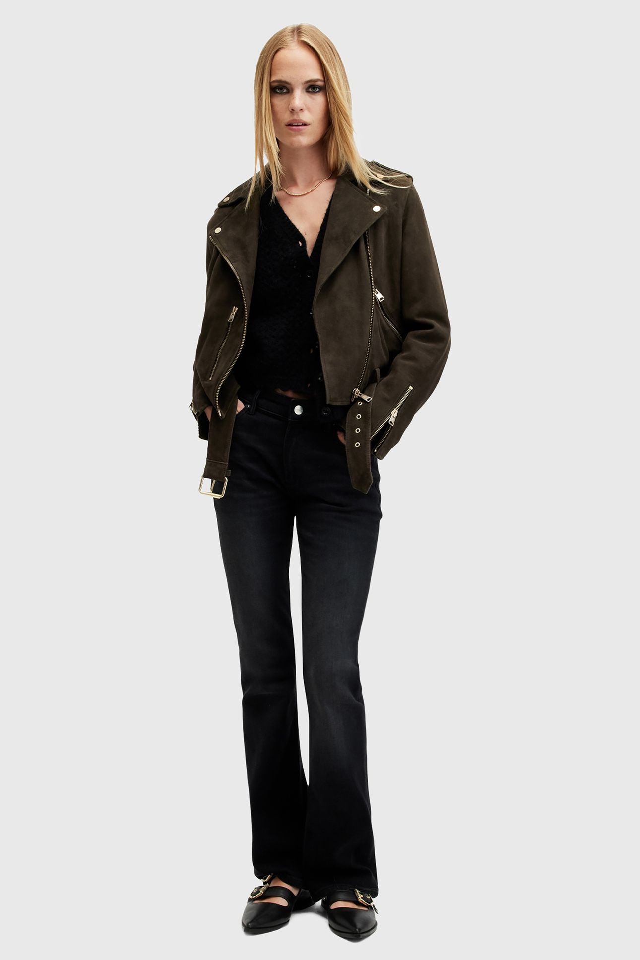 SUEDE BALFERN BIKER TARMAC GREEN 1