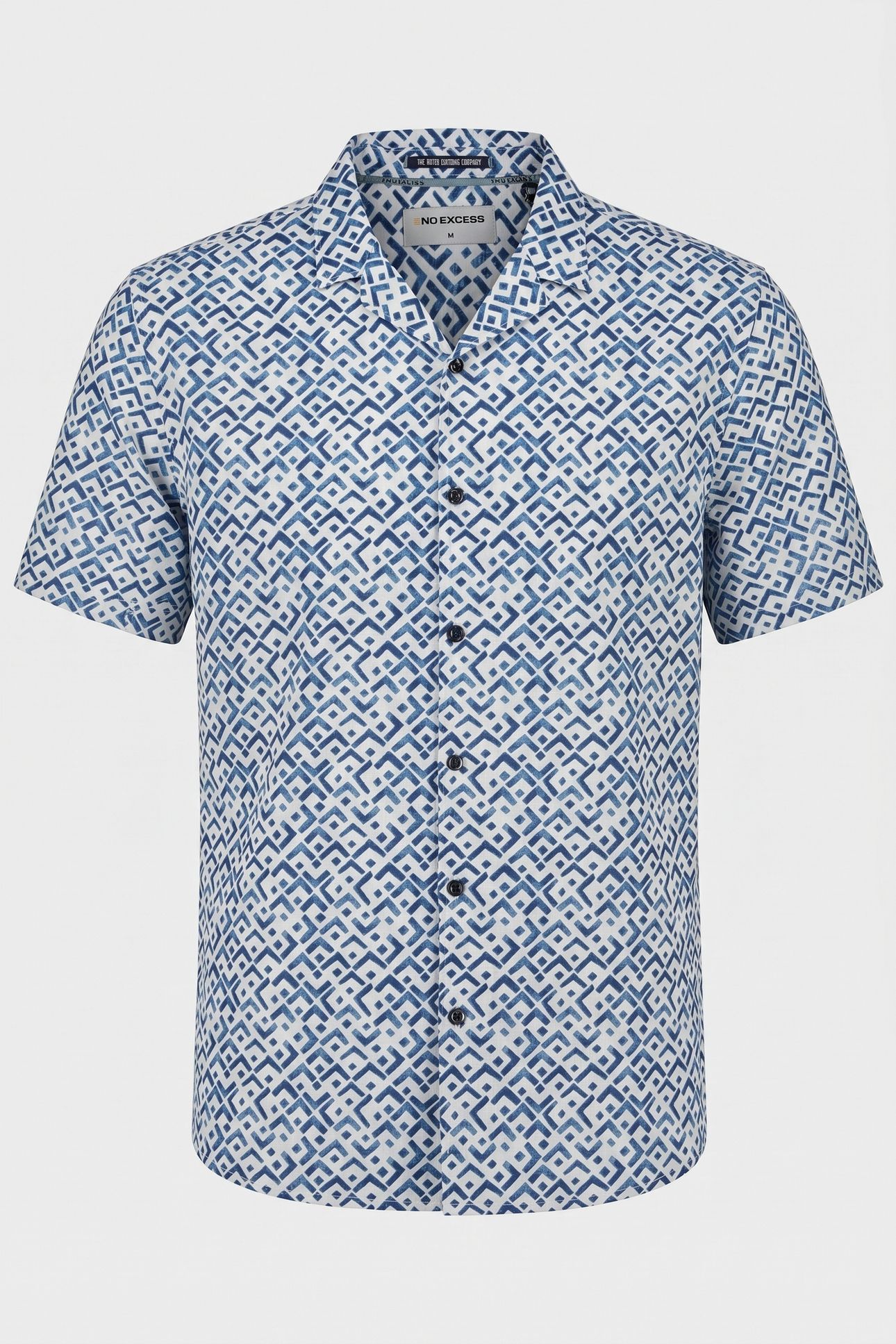 SHIRT SHORT SLEEVE REVERS COLLAR SLUB ALLOVER PRINTED INDIGO 4