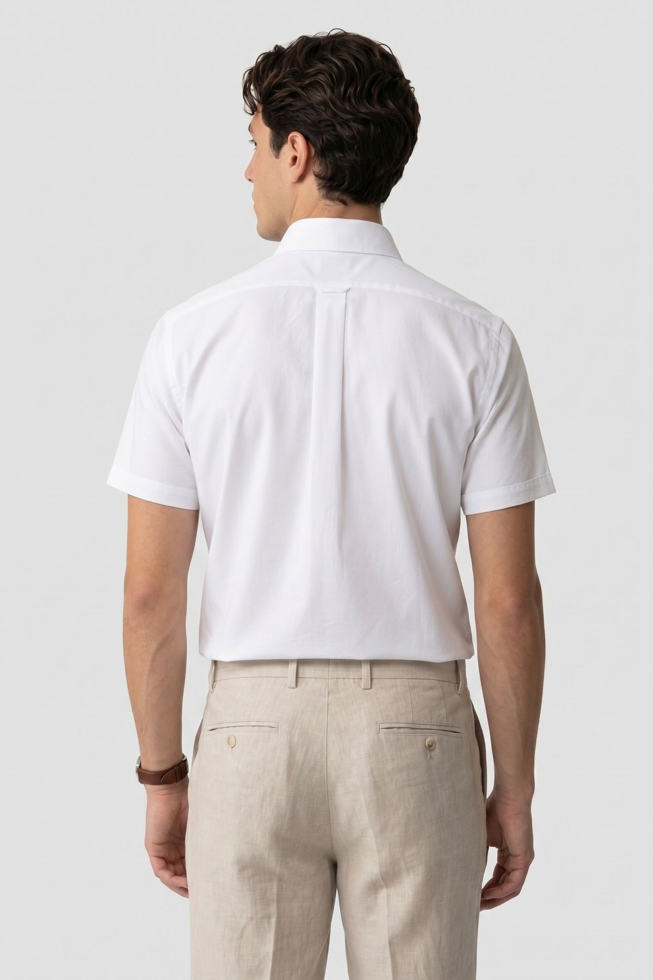 NON-IRON OXFORD STRETCH SOLIDS REGULAR OPEN WHITE 2