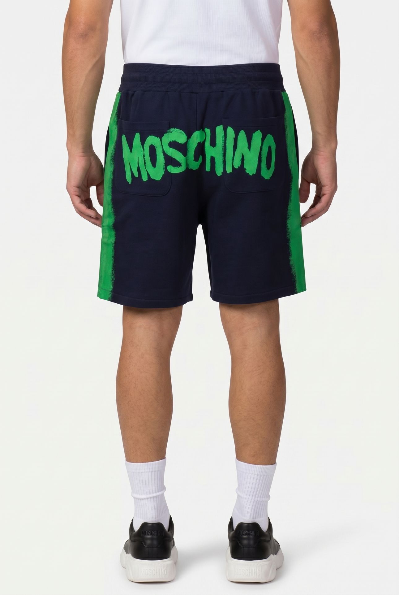 MOSCHINO PAINT ORGANIC FLEECE BERMUDA SHORTS BLUE 2