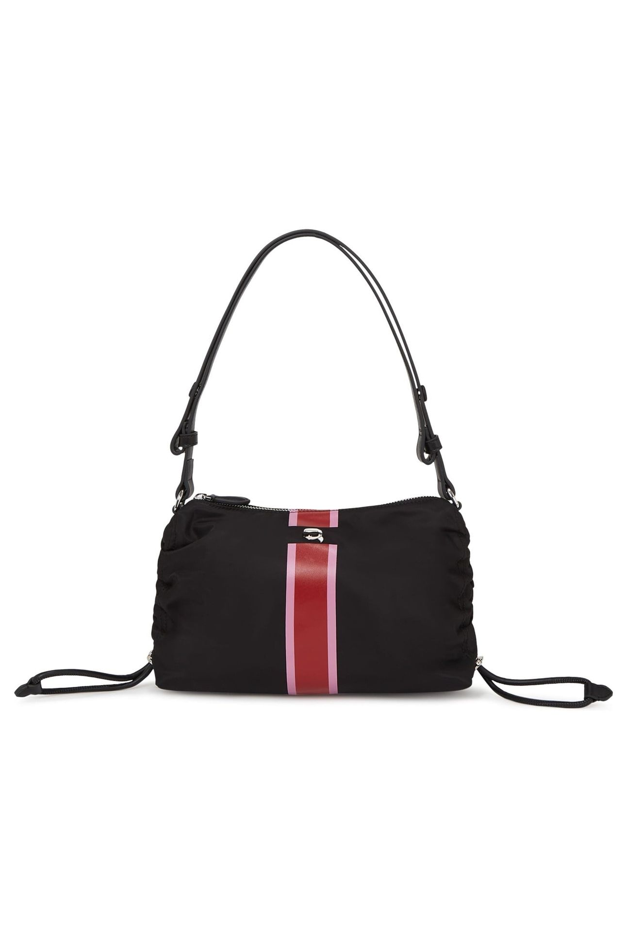 IKON NYLON STRIPE SMALL SHOULDER BAG DRAWSTING BLACK 1