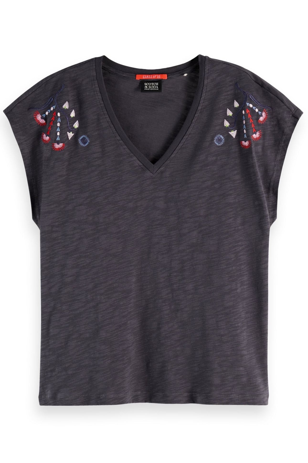 EMBROIDERED V-NECK T-SHIRT CHARCOAL ART 4
