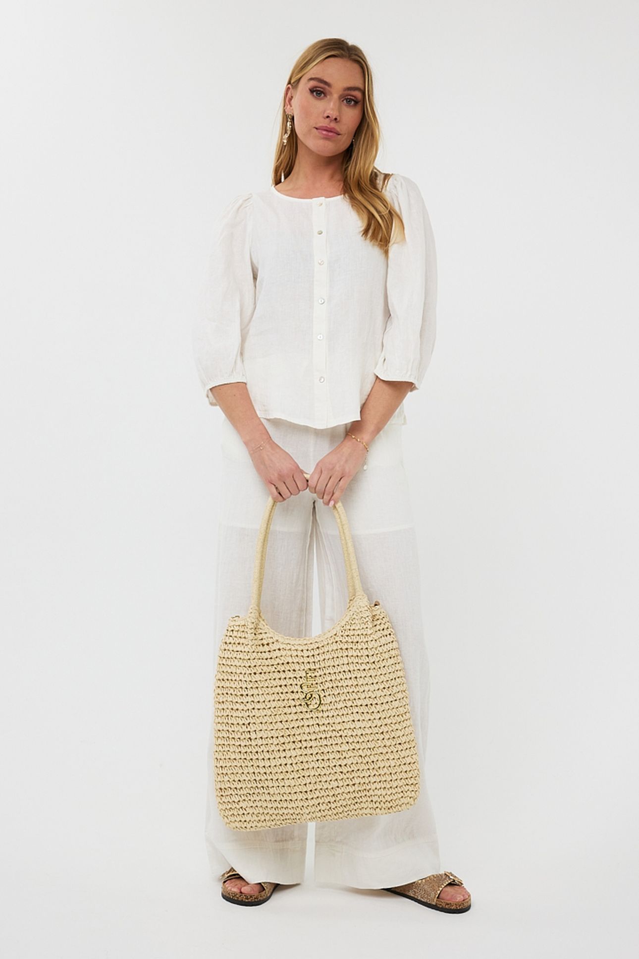 BLOUSE R-NECK LINEN OFF WHITE 2