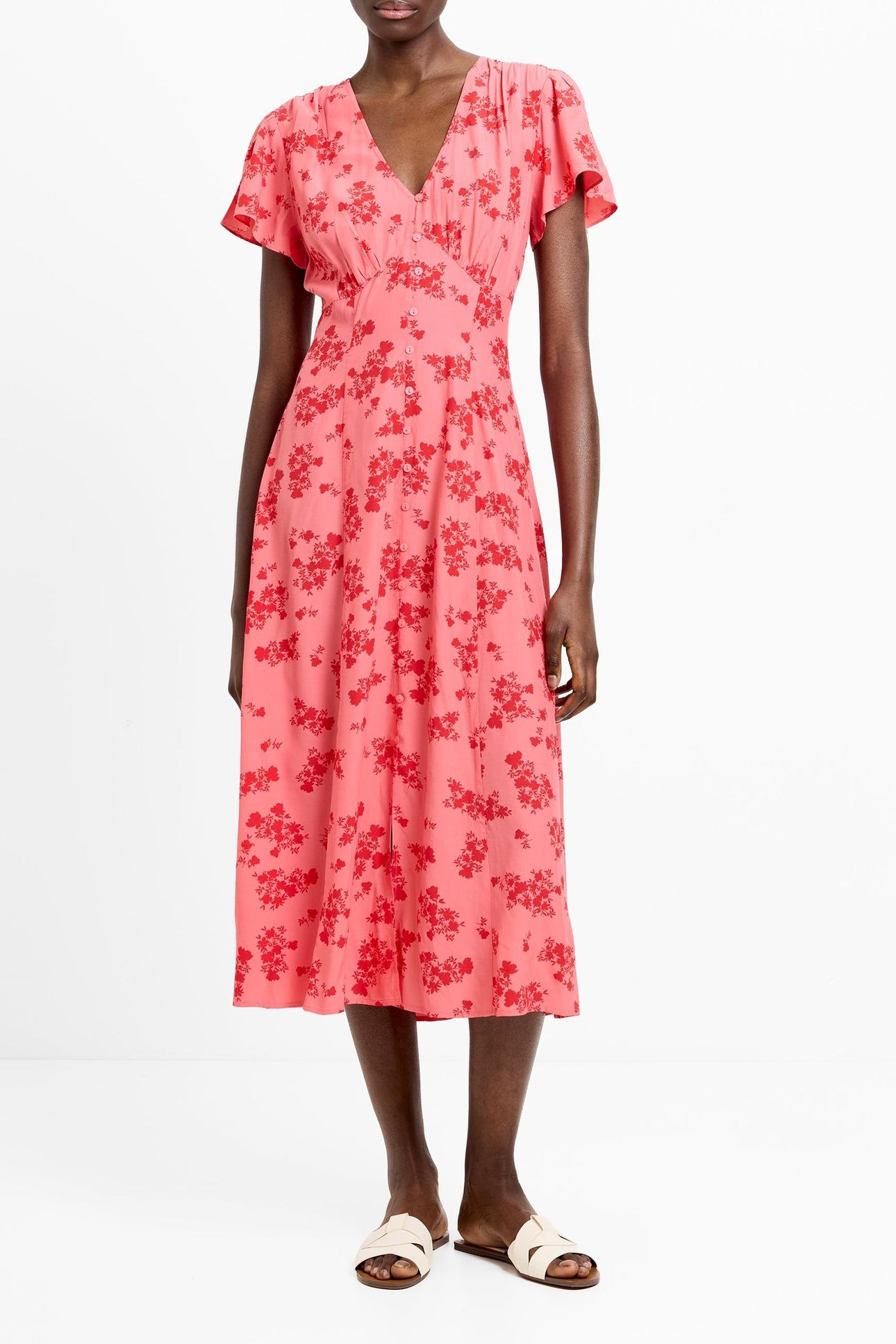 RAQUEL S/S V NK DRESS RASP PINK/RED 1