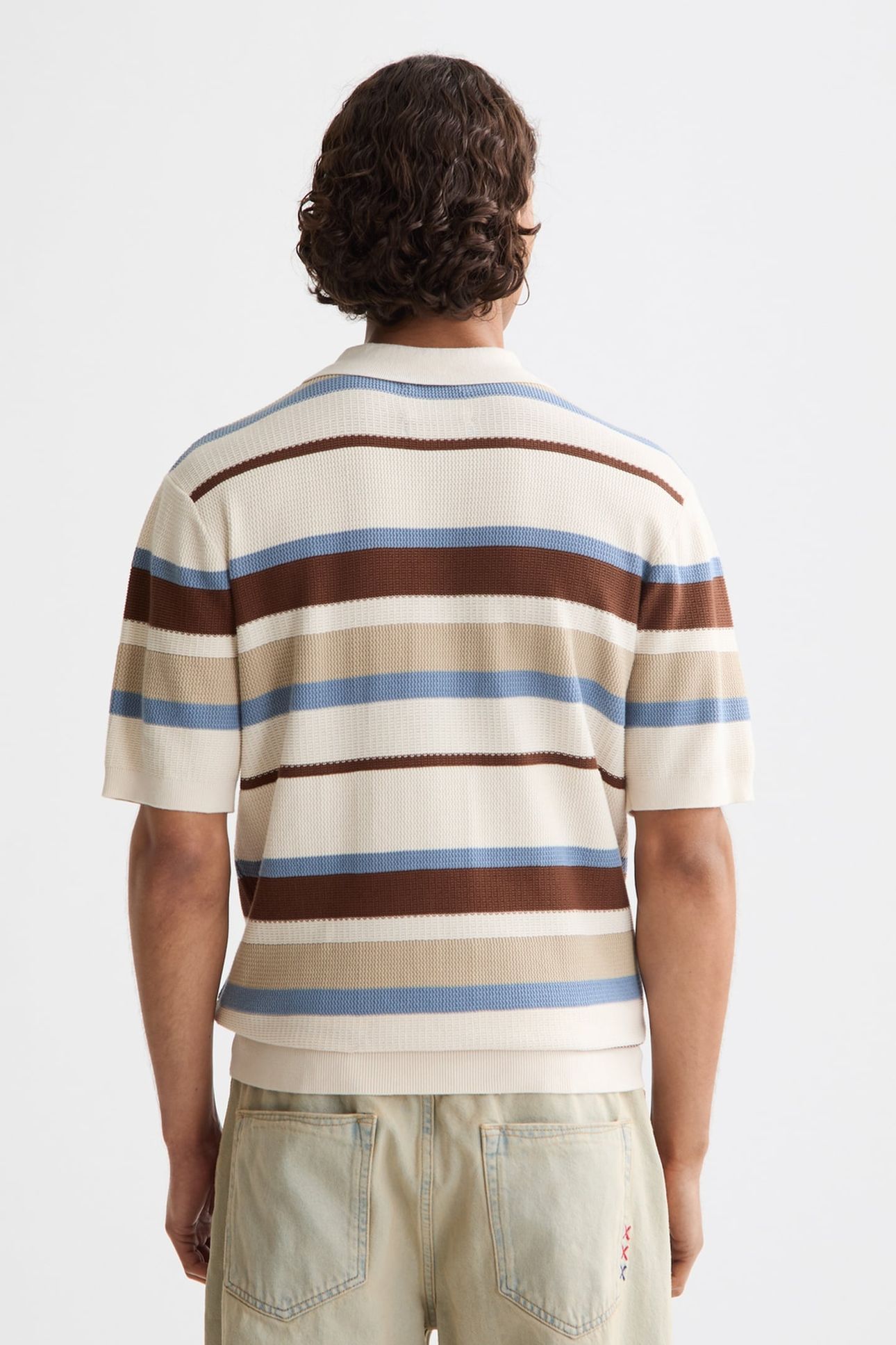 REGULAR-FIT KNITTED STRIPED POLO PLAZA TAUPE STRIPE 2