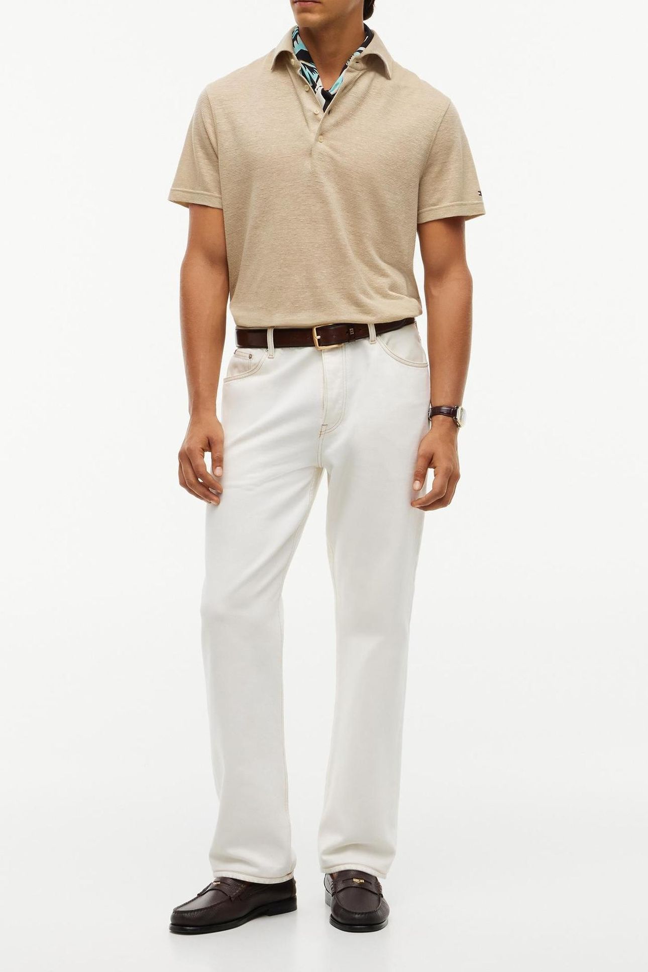 DC SPREAD COLLAR LINEN POLO SANDALWOOD 3