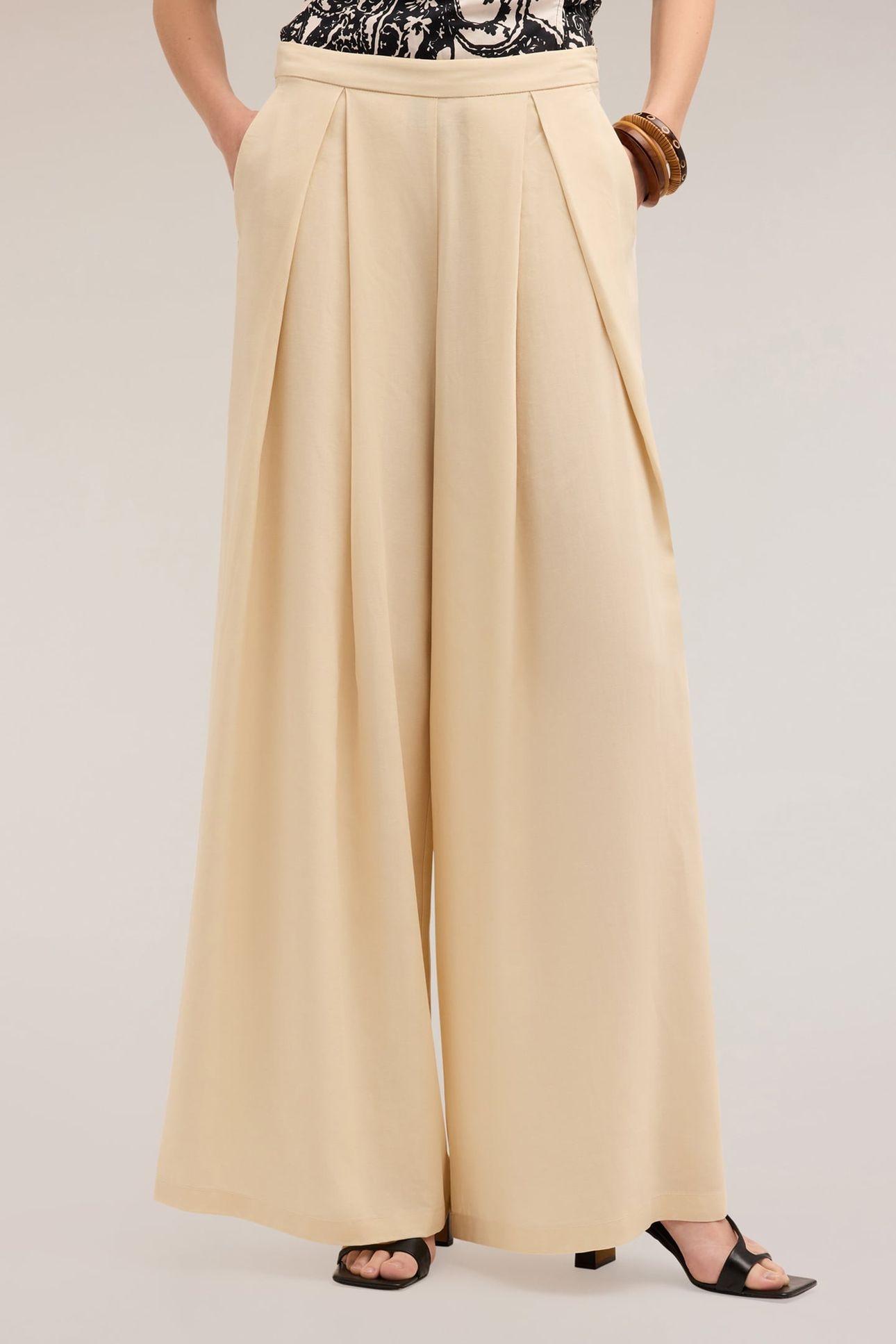LINEN BLEND TROUSERS WITH SPLIT PLEATS BEIGE 1