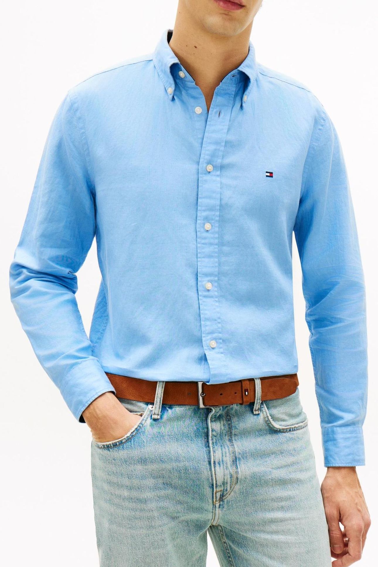 LINEN BLEND SOLID SHIRT CLOUDY BLUE 1
