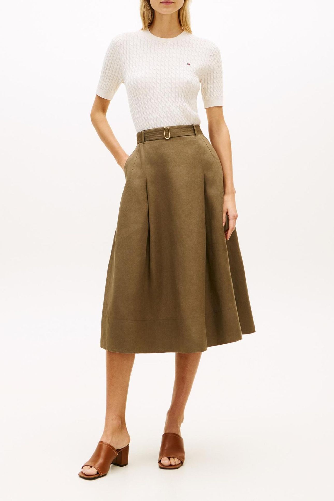 LINEN UTILITY MIDI SKIRT MEDITERRANEAN OLIVE 1
