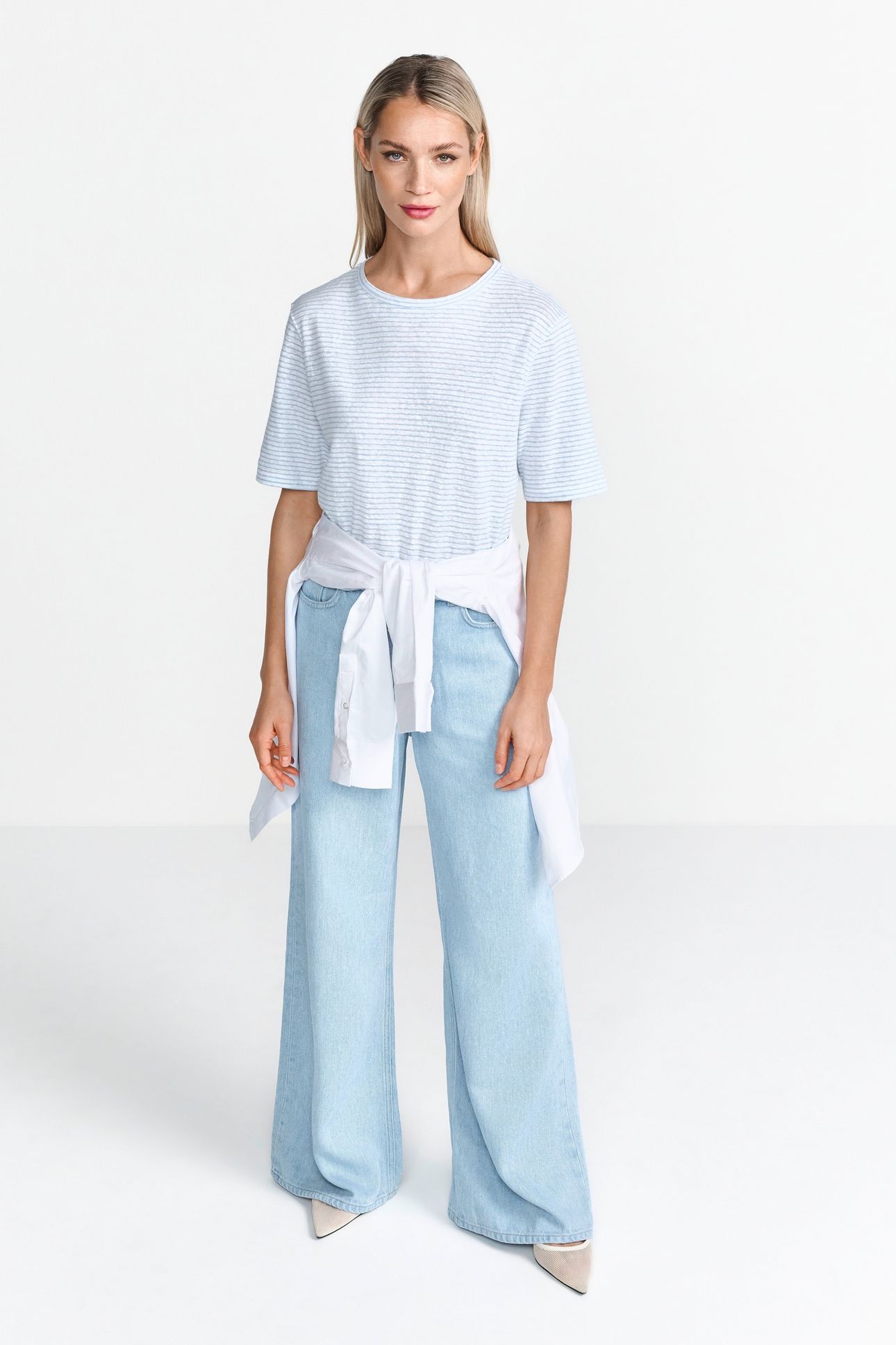 STRIPED LINEN T-SHIRT SUSTAINABLE CLEAR SKY 1