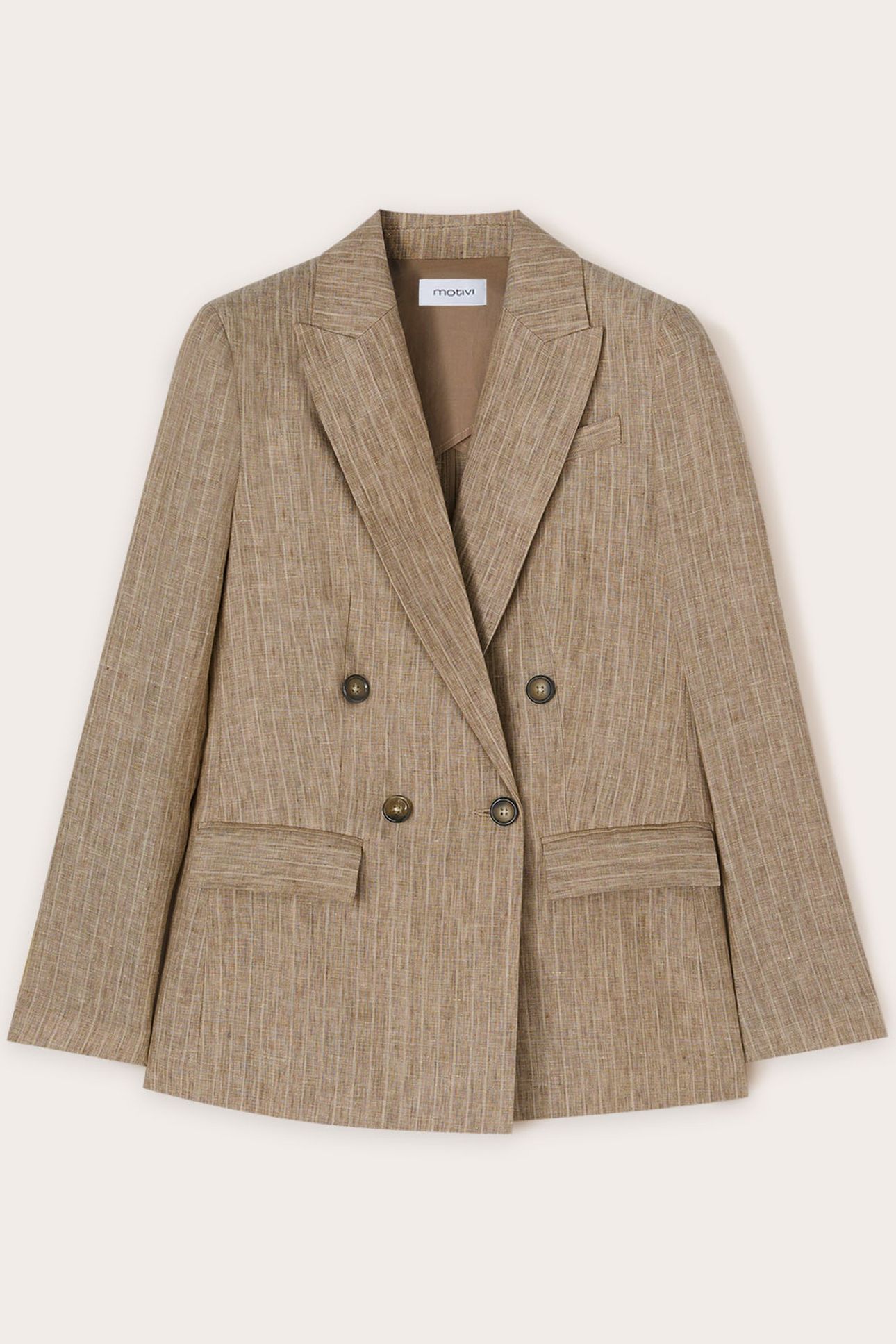 LINEN PINSTRIPED DOUBLE-BREASTED BLAZER BEIGE 4