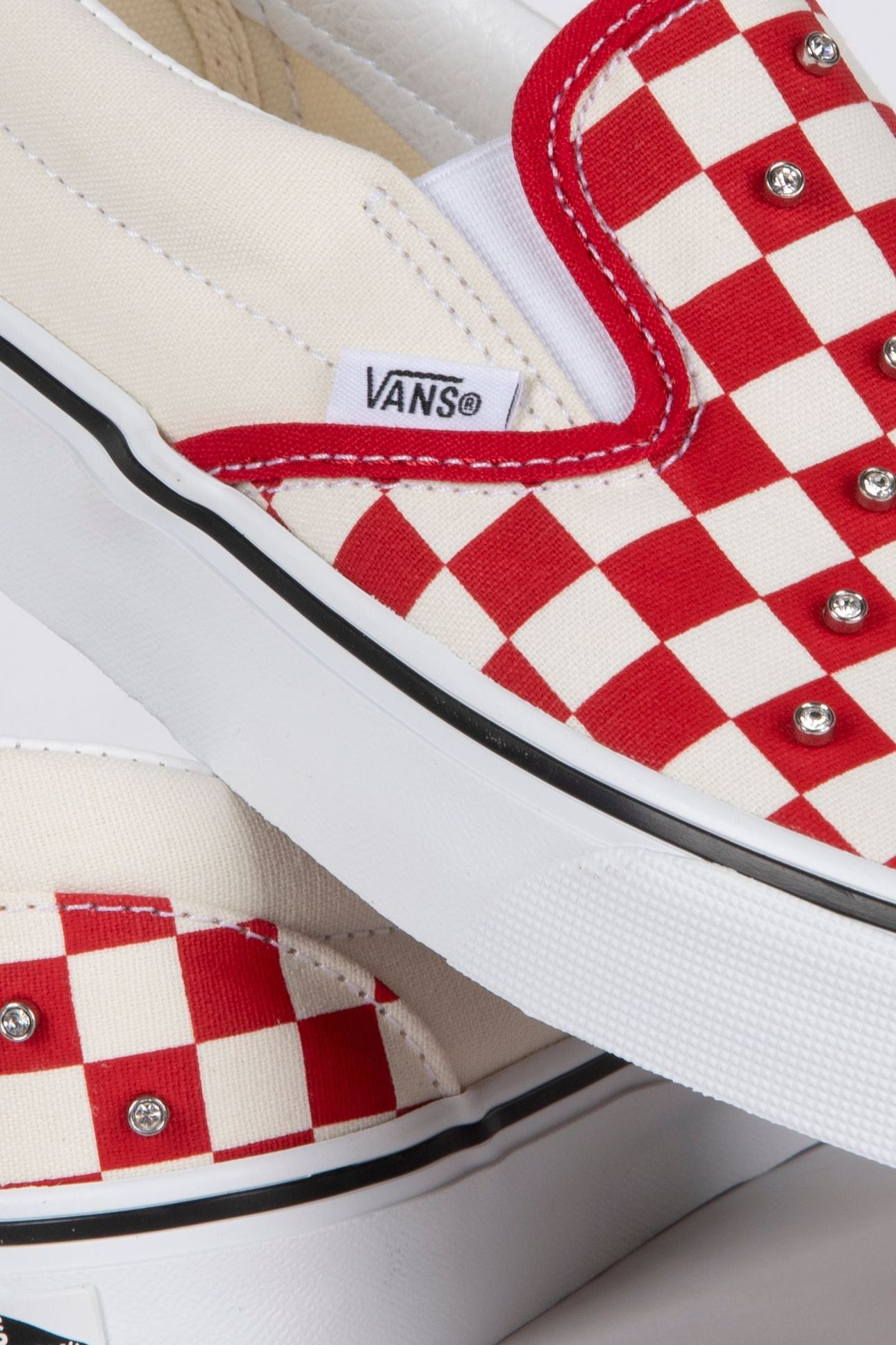 UNISEX CLASSIC SLIP-ON CHECKERBOARD RHINESTONE RACING RED 4