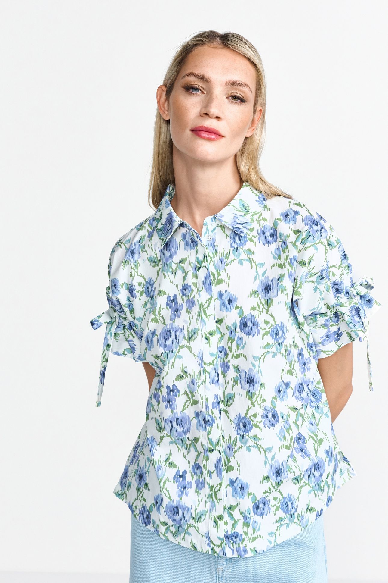 PRINTED COTTON BLOUSE WITH DETAILS PALACE BLUE 2