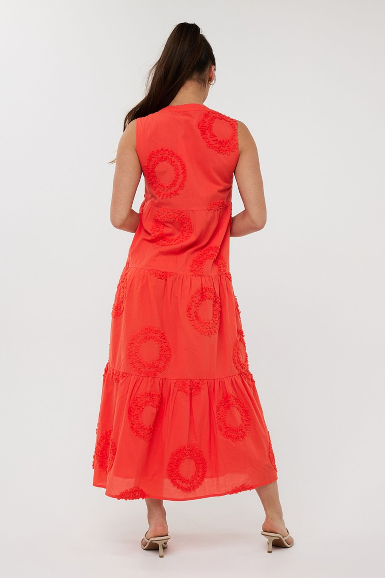 DRESS SLV/LSS 3D CIRCLED EMBROIDERY RED ORANGE 3