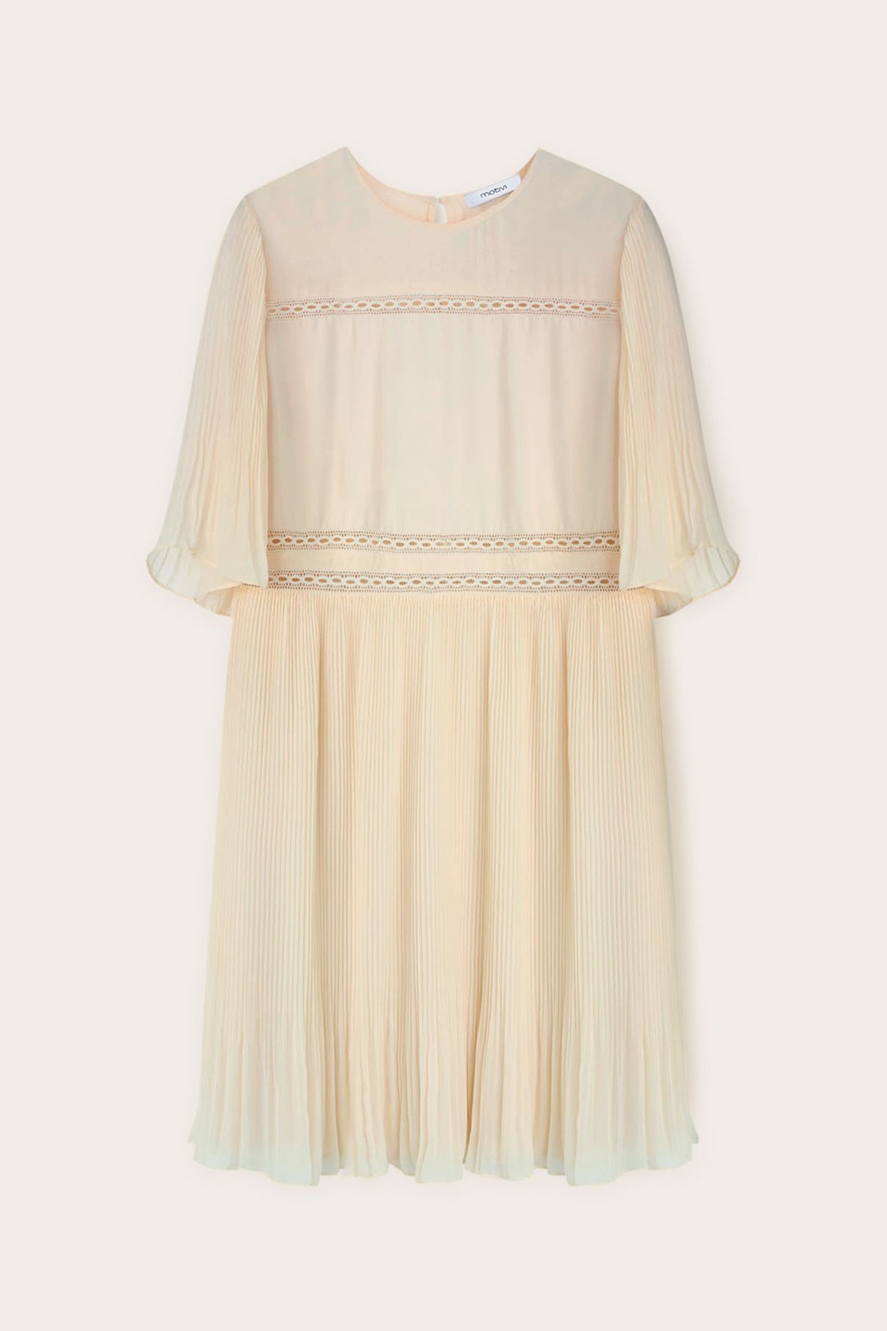 EMBROIDERED DRESS WITH PLEATED DETAILS WHITE 4