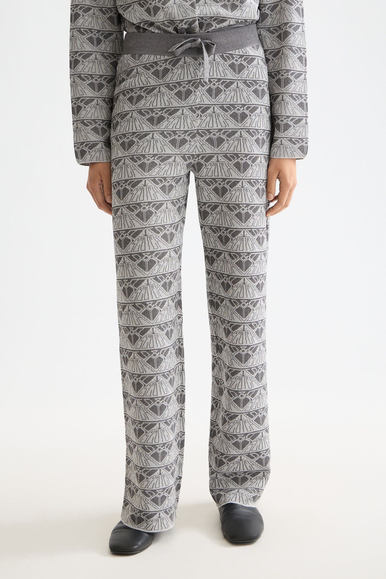 MONOGRAM JACQUARD KNITTED TROUSERS SILVER/GUNMETAL 1