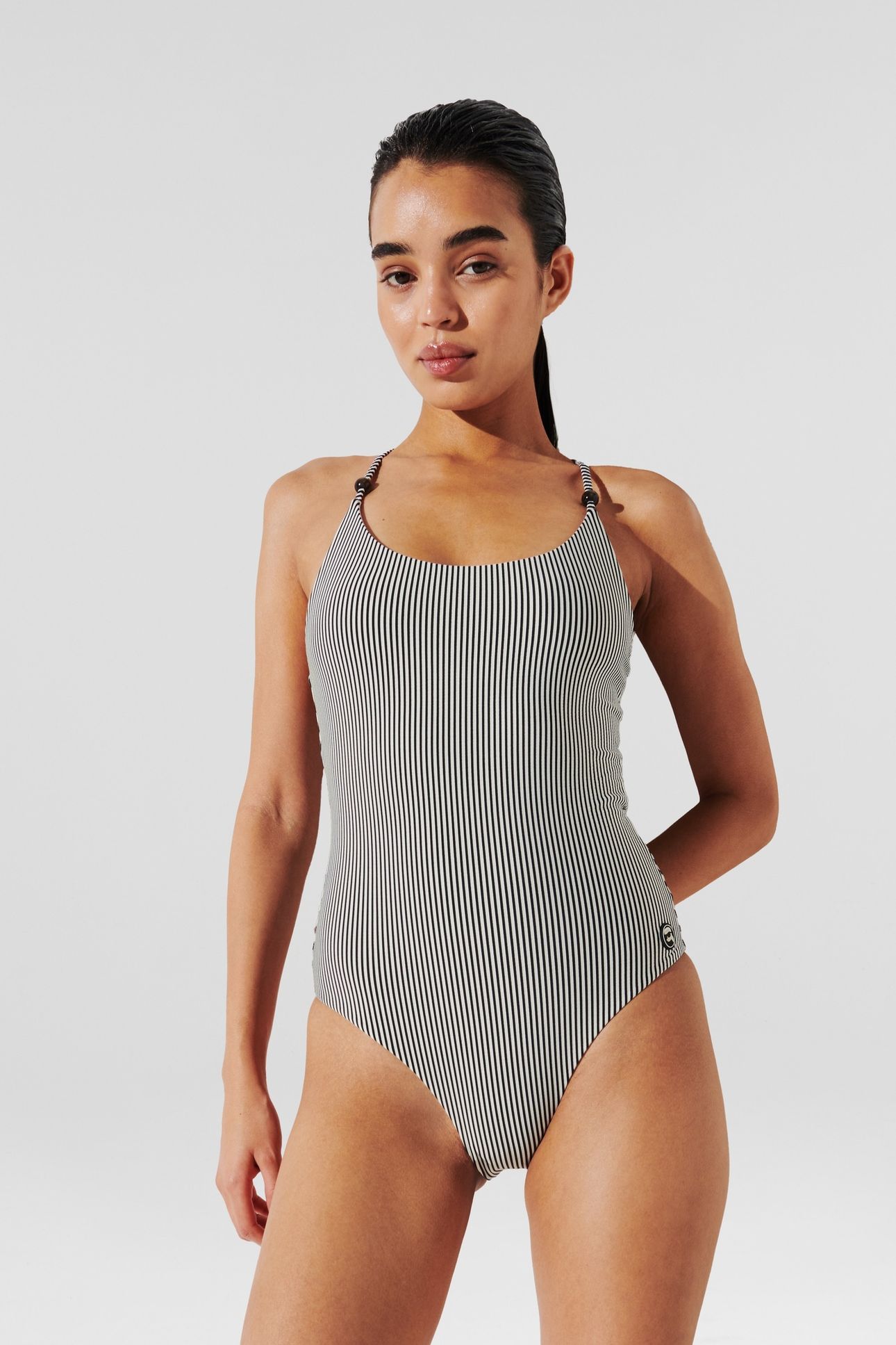 IKON STRIPE SWIMSUIT WHITE-BLACK STRIPE 1